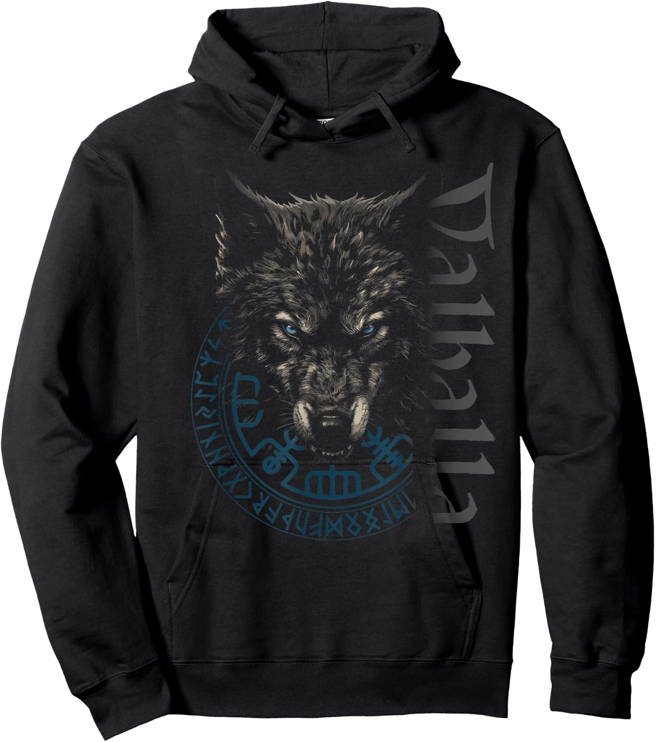 Walhalla Wolf Wolves Odins Runes Nordic Compass Viking Hoodie - Hoodie | Black