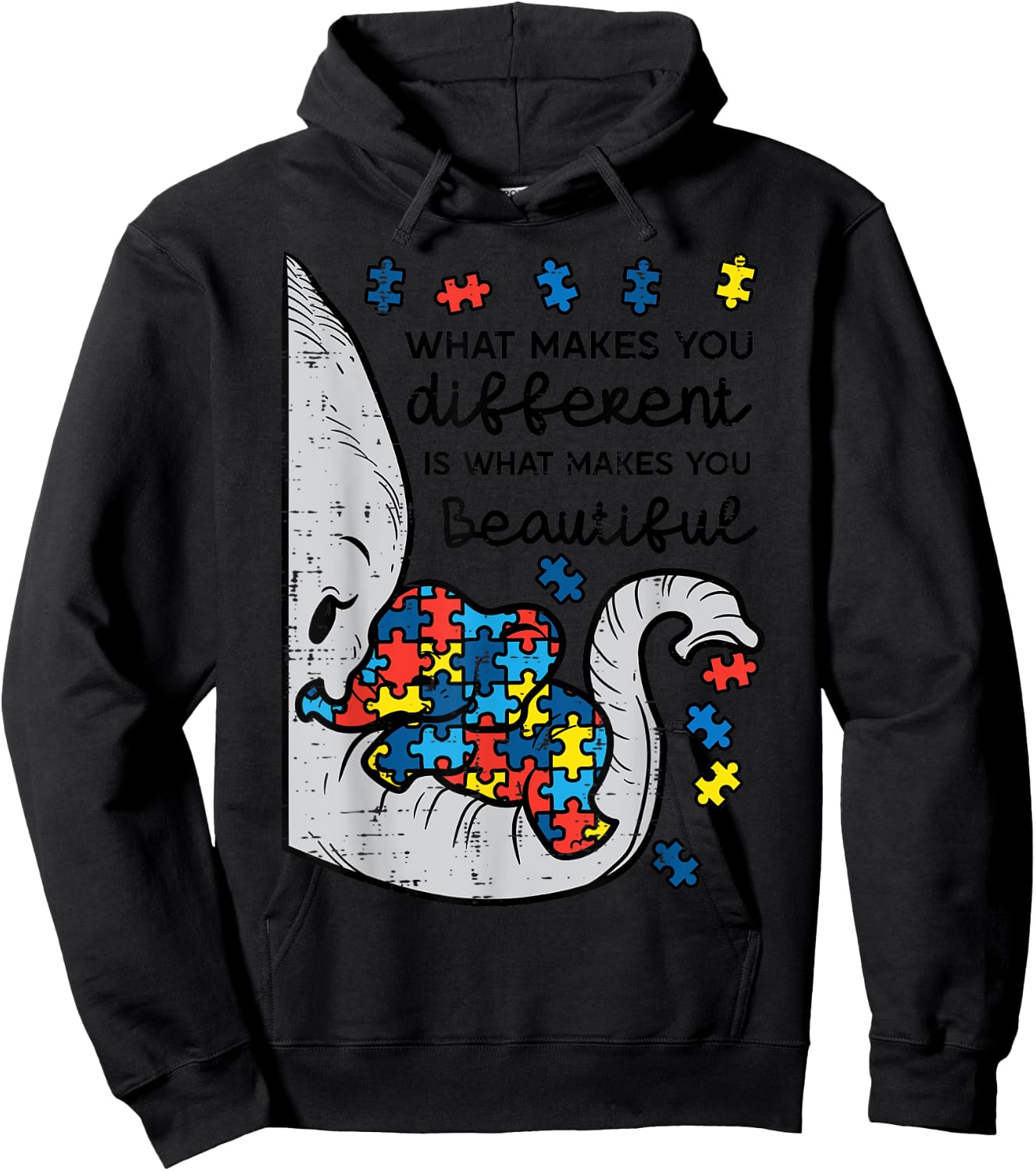 What Makes You Different Beautiful Elephant Autism Awareness Hoodie - Hoodie | Black