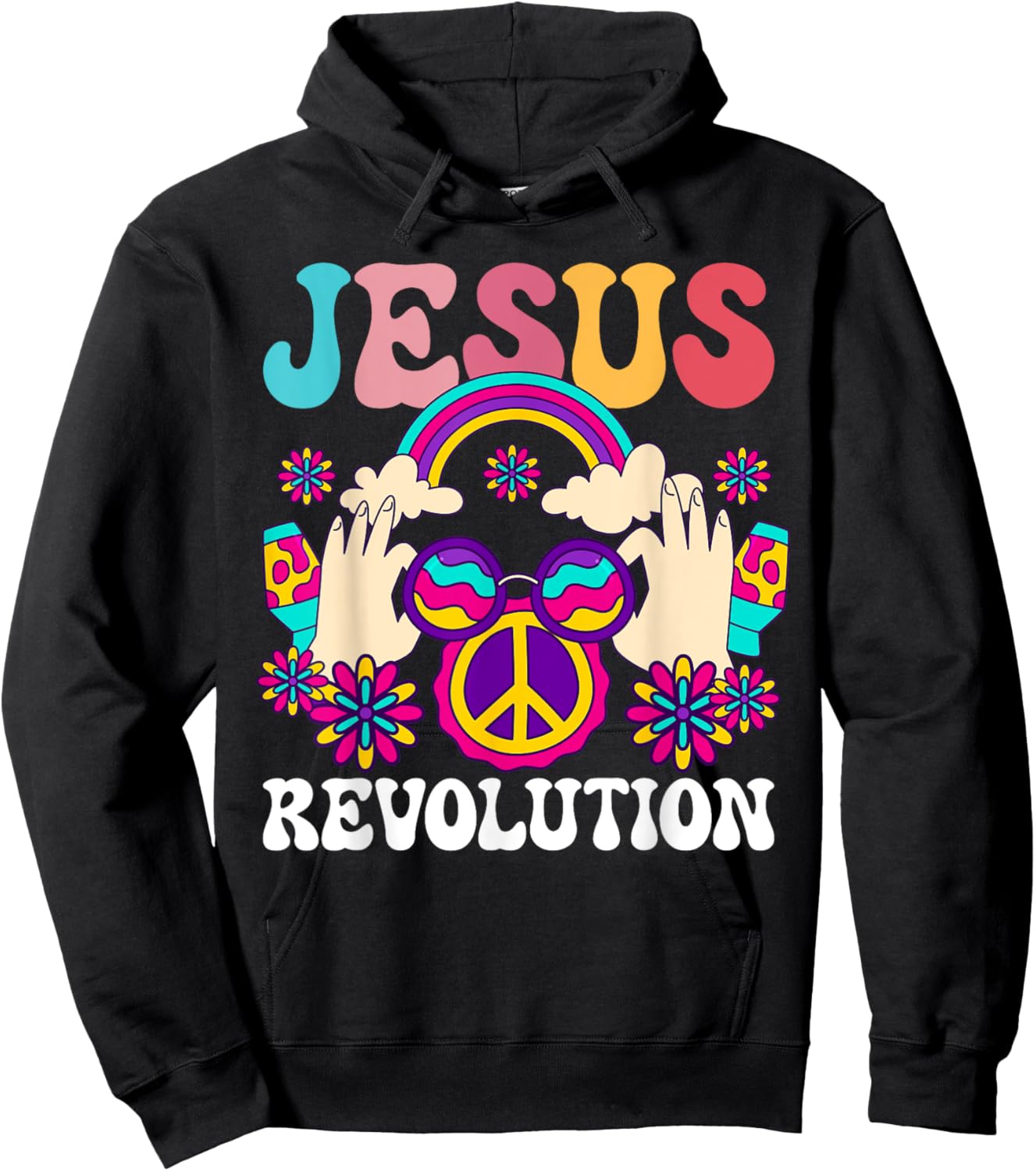 Jesus Revolution Christian Hippie Rainbow Religious Hippy Hoodie - Hoodie | Black