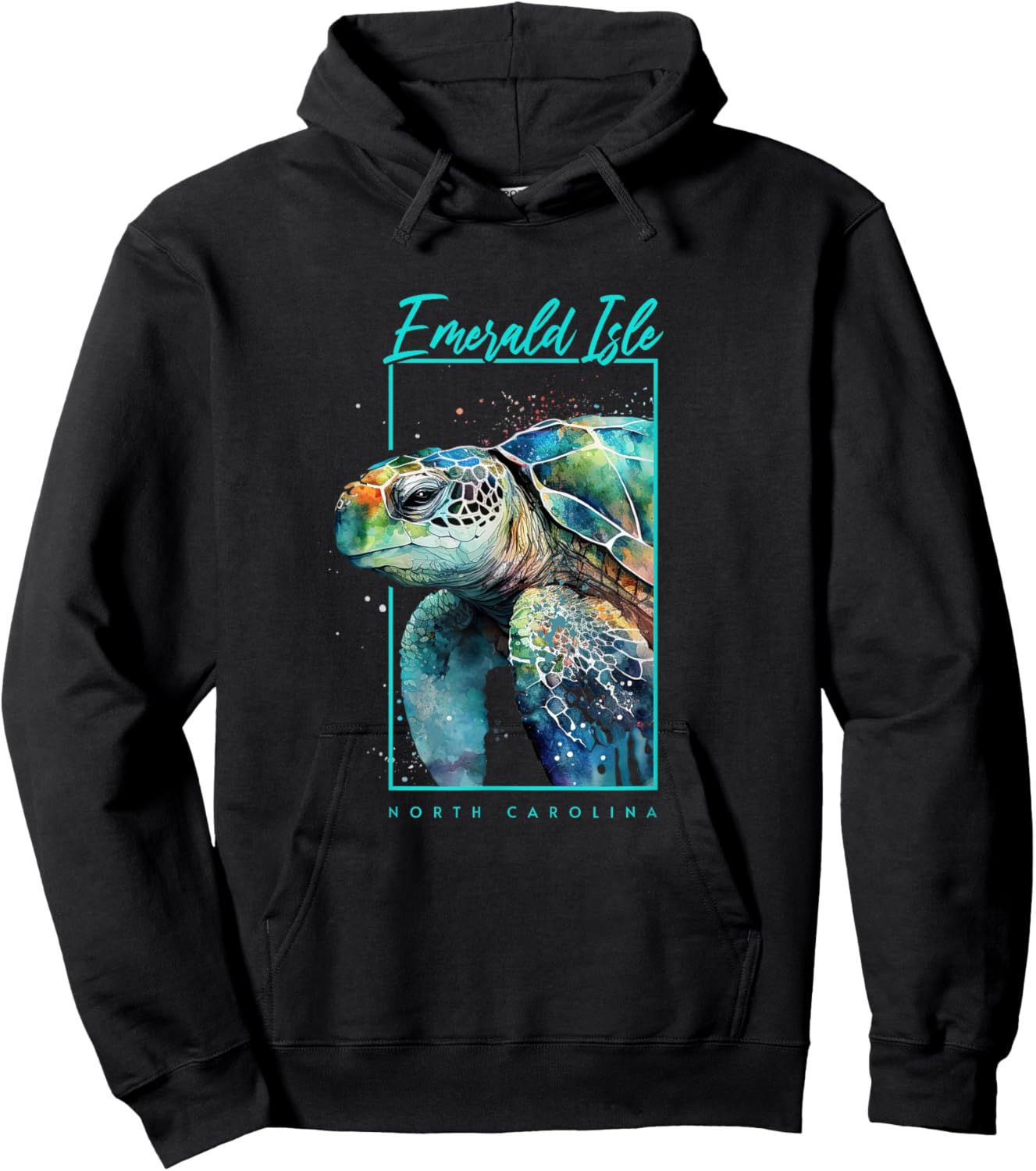 Emerald Isle NC Art Souvenir Sea Turtle Portrait Hoodie - Hoodie | Black