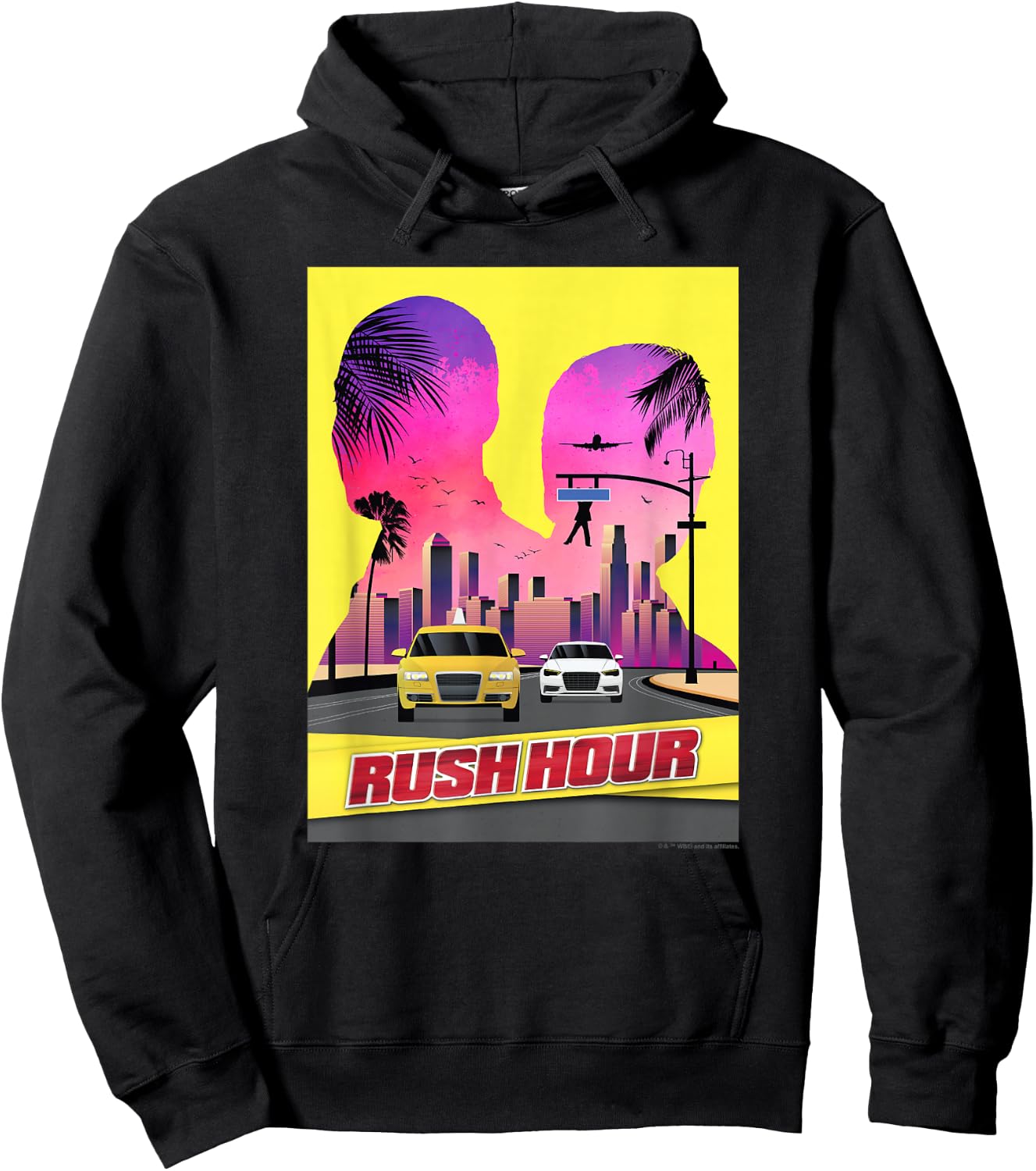 WB100 Rush Hour Retro City Skyline Partner Silhouette Poster Hoodie - Hoodie | Black