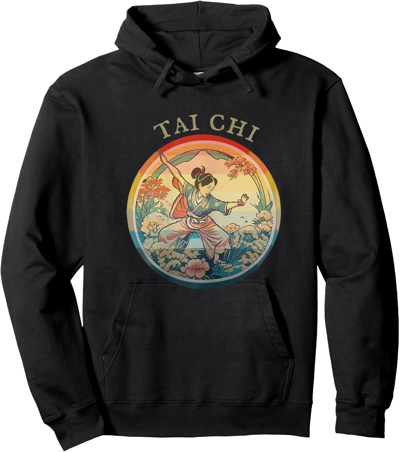 Women Tai Chi, Vintage historic Retro drawing, Harmony Flow Hoodie - Hoodie | Black