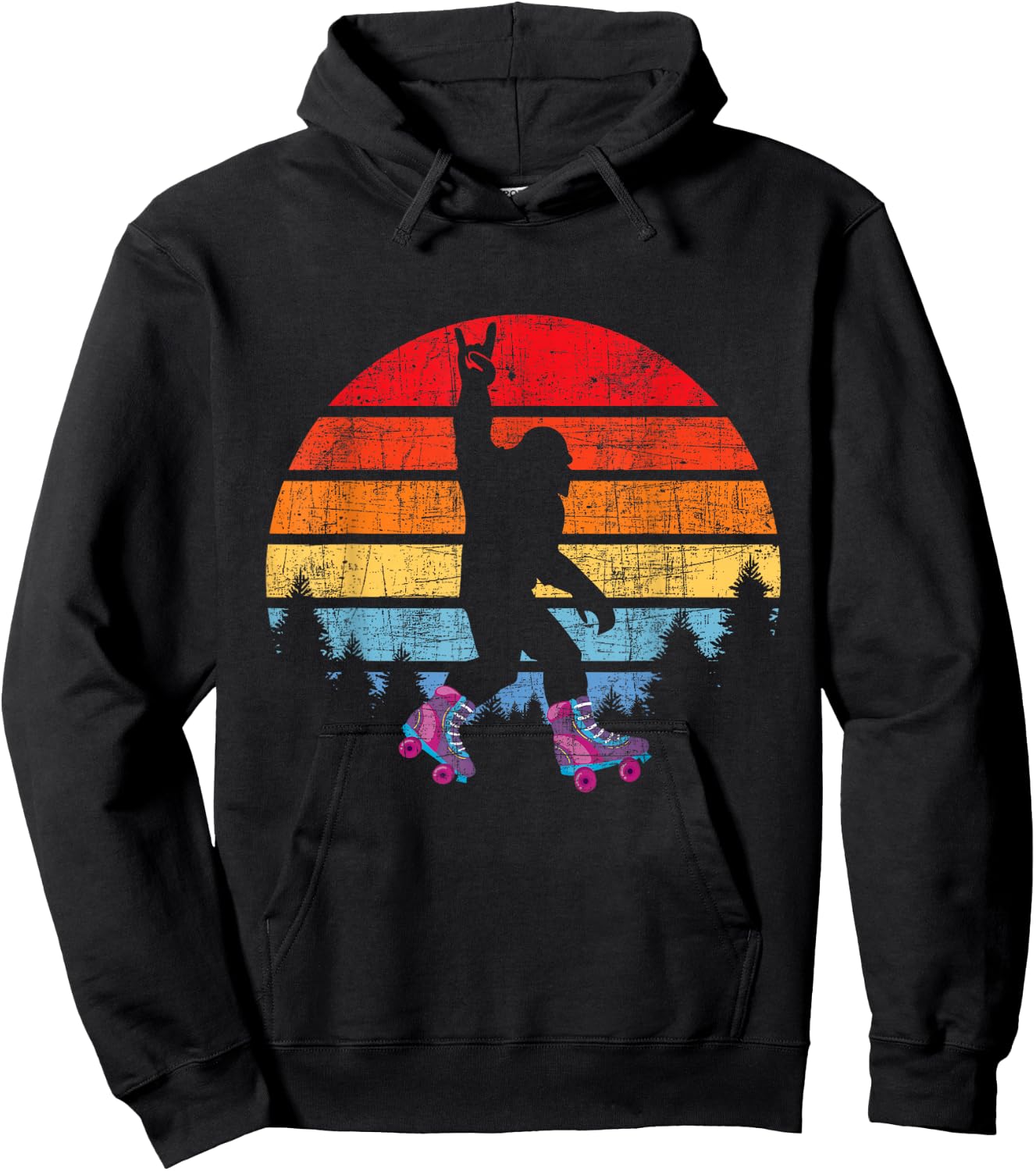 Retro Vintage Bigfoot Skater - Roller Skating Roller Derby Hoodie - Hoodie | Black