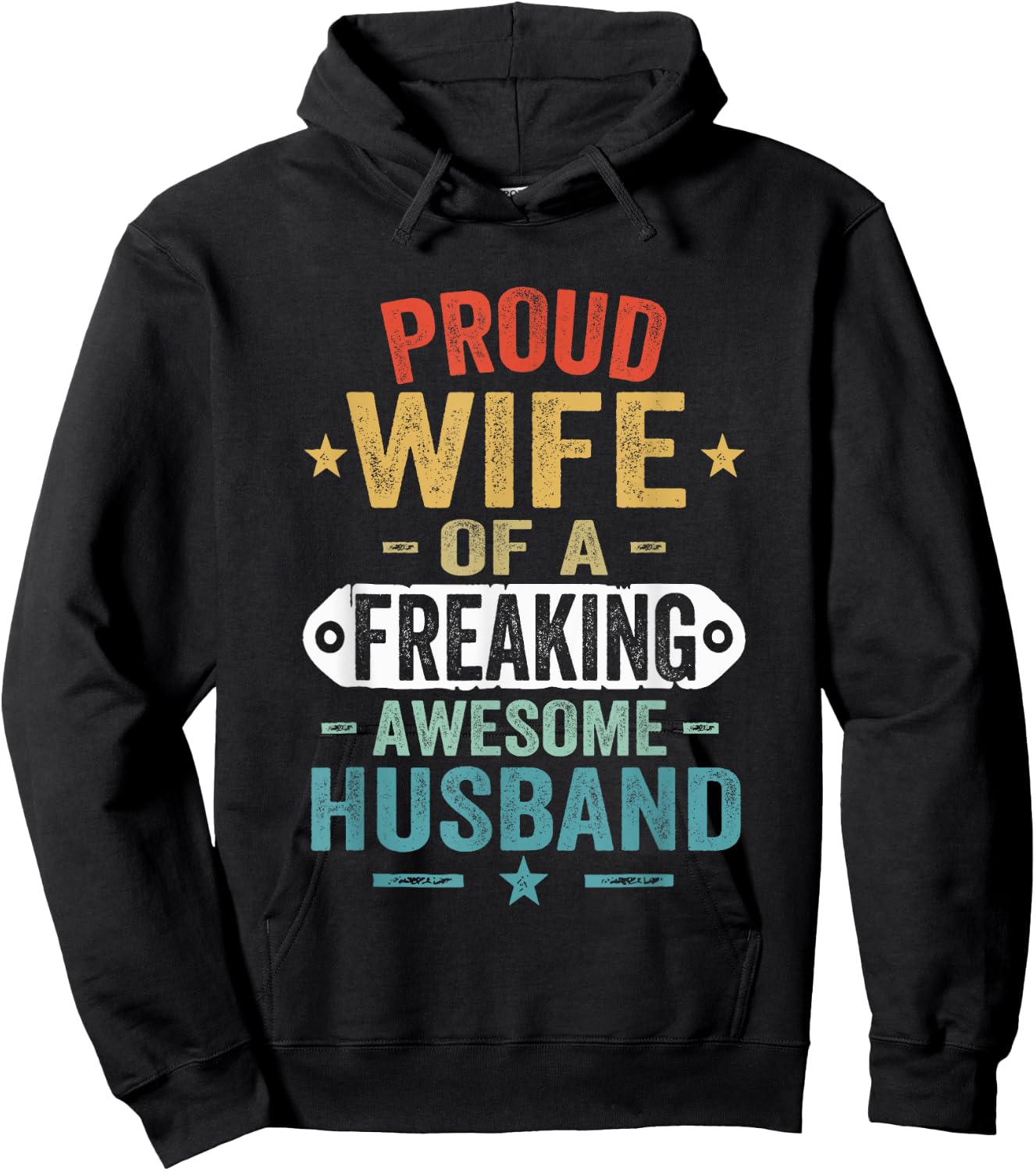 Vintage Proud Wife Of A Freaking Awesome Husband Hoodie - Hoodie | Black