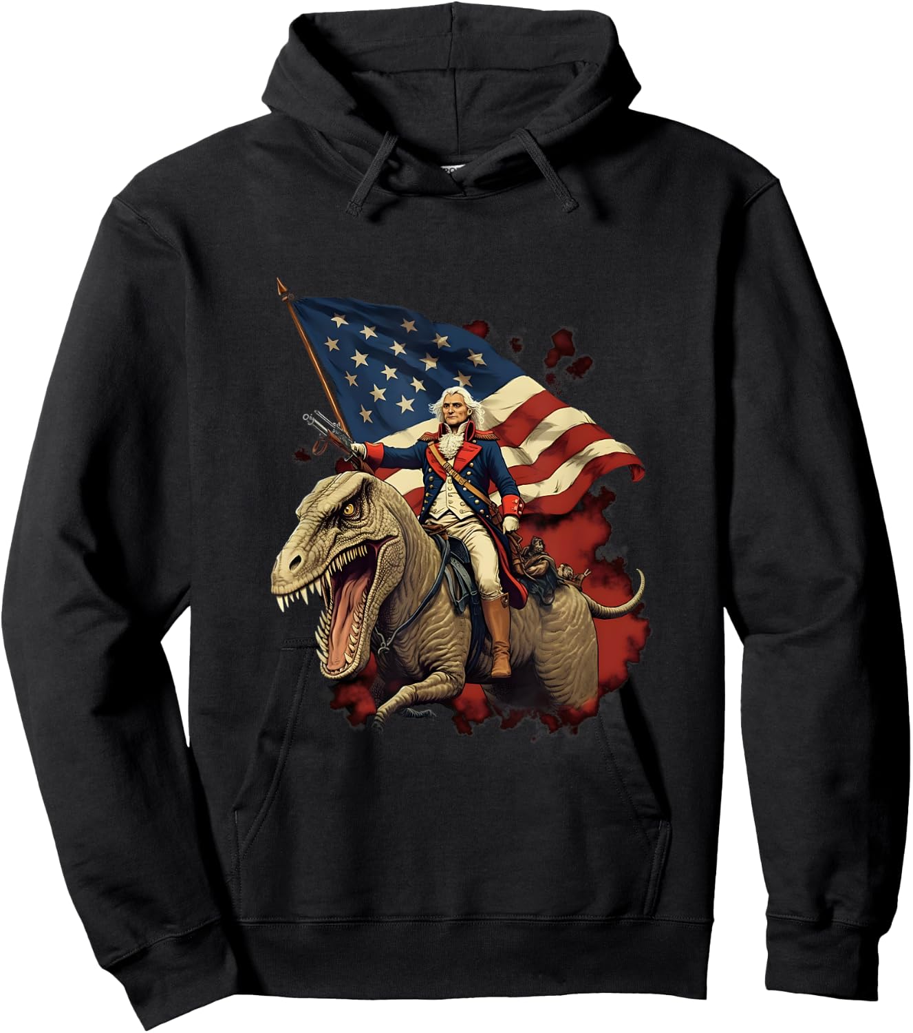 George Washington on a Dinosaur on July 4th Independence Day Hoodie - Hoodie | Black