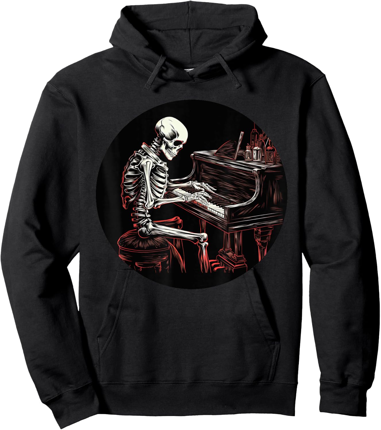Funny Skeleton with Piano Keyboard for classical Music Fans Hoodie - Hoodie | Black