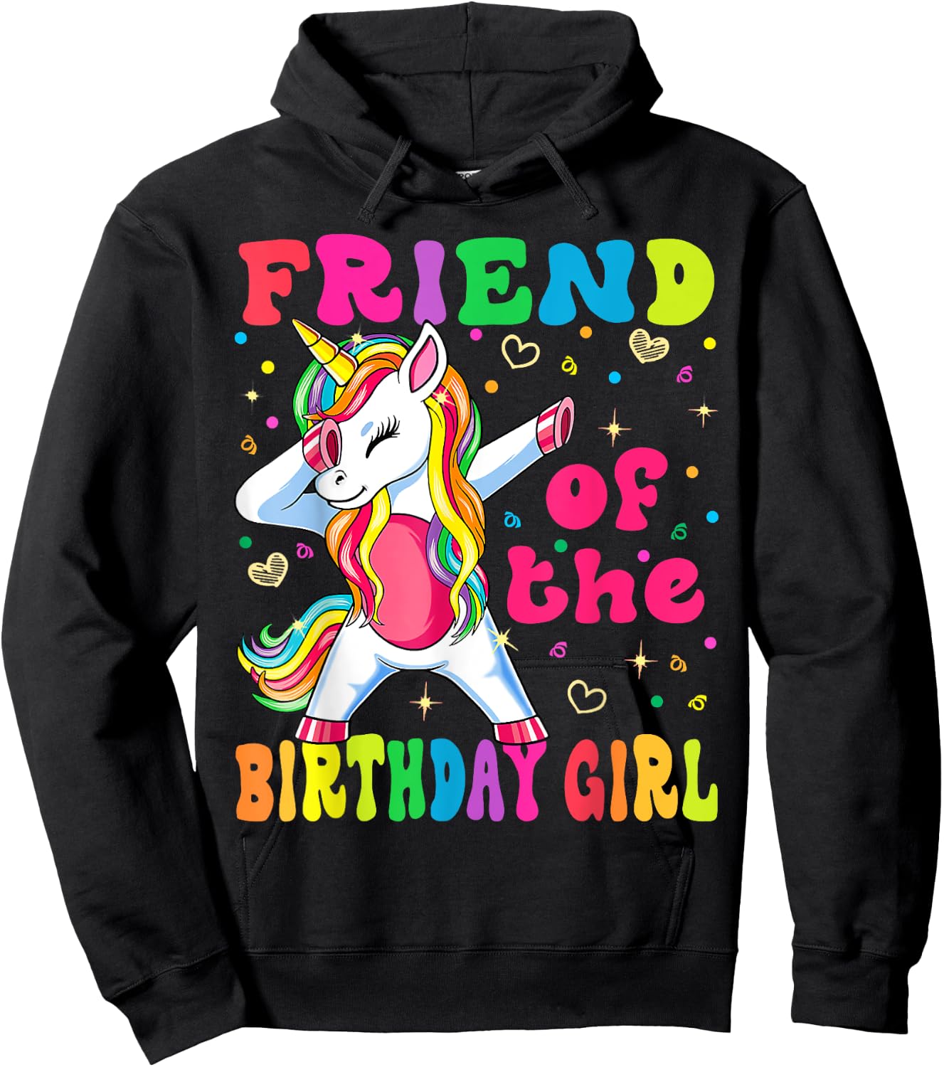 Friend of the Birthday Princess Girl Dabbing Unicorn Hoodie - Hoodie | Black