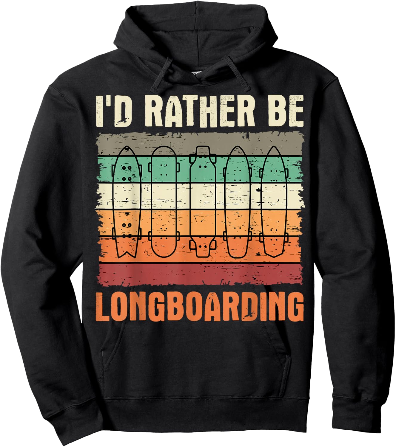 Longboard Retro Vintage Skateboarder Sidewalk Surfing Hoodie - Hoodie | Black