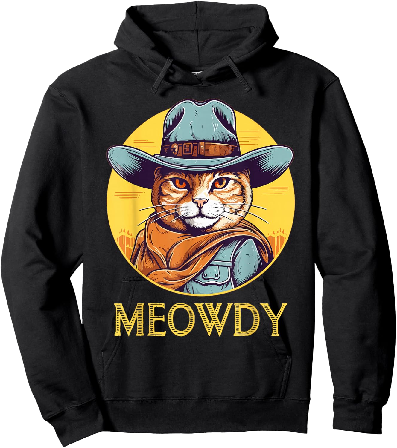 Cat Cowboy Cowgirl Women Men Kid Halloween Meow Howdy Meowdy Hoodie - Hoodie | Black