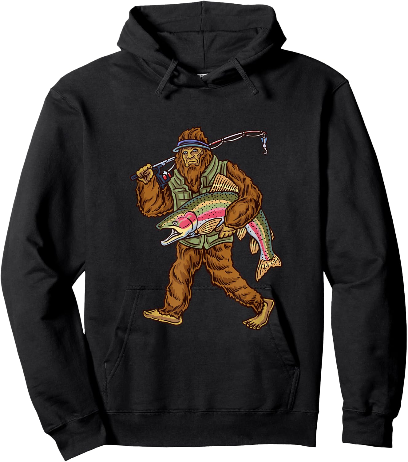 Rainbow Trout River Fishing Bigfoot Hunting Fishermen Hoodie - Hoodie | Black