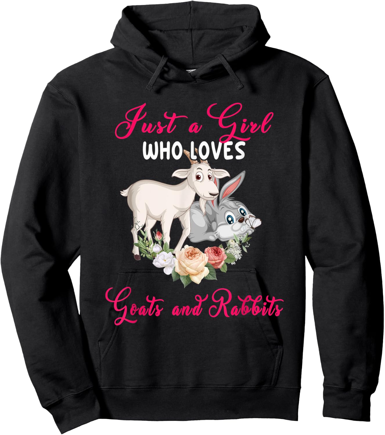 Just A Girl Who Loves Goats And Rabbits Floral Farm Animals Hoodie - Hoodie | Black