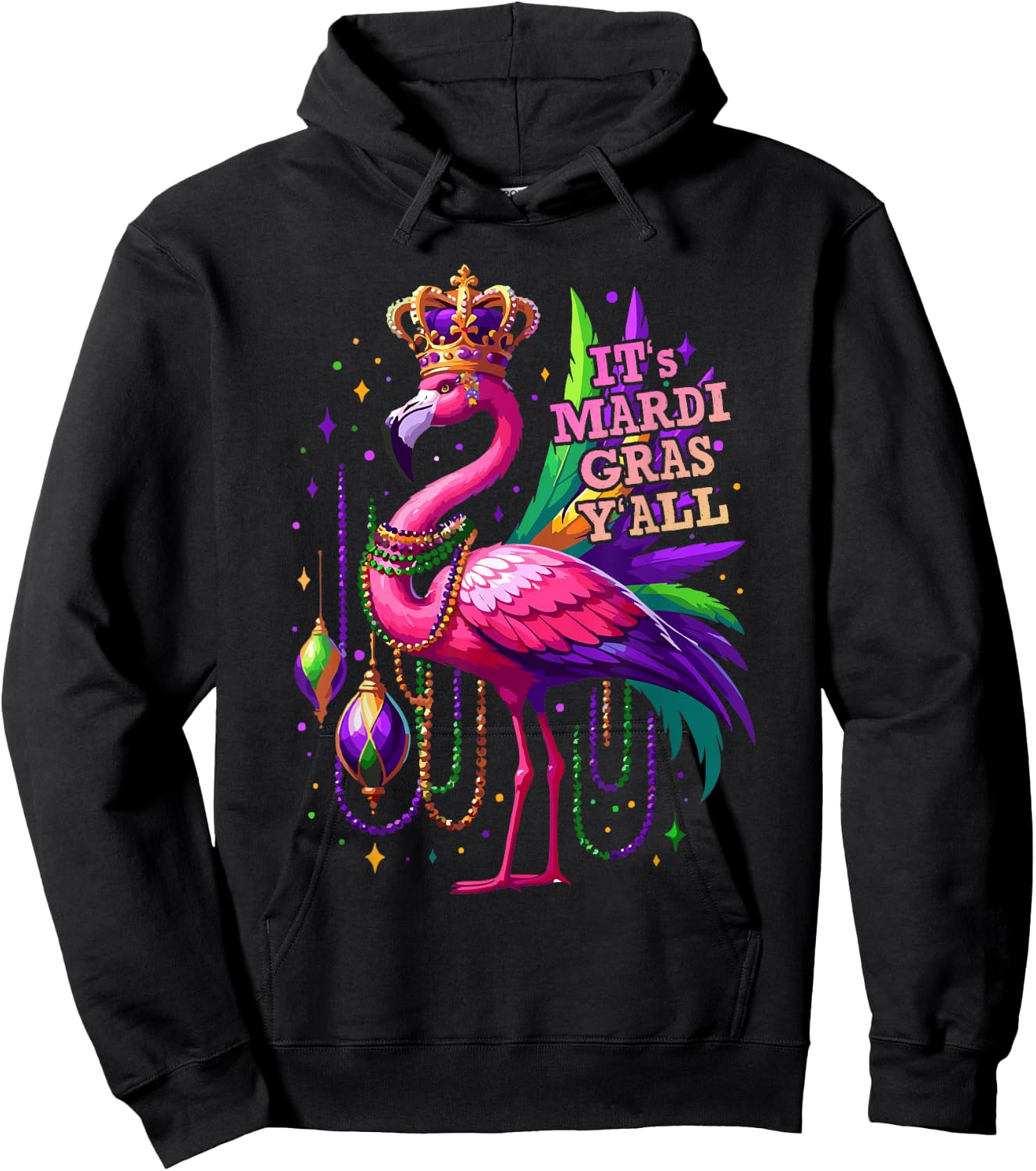 Its Mardi Gras Y'all Flamingo Costume Girls Women Mardi Gras Hoodie - Hoodie | Black