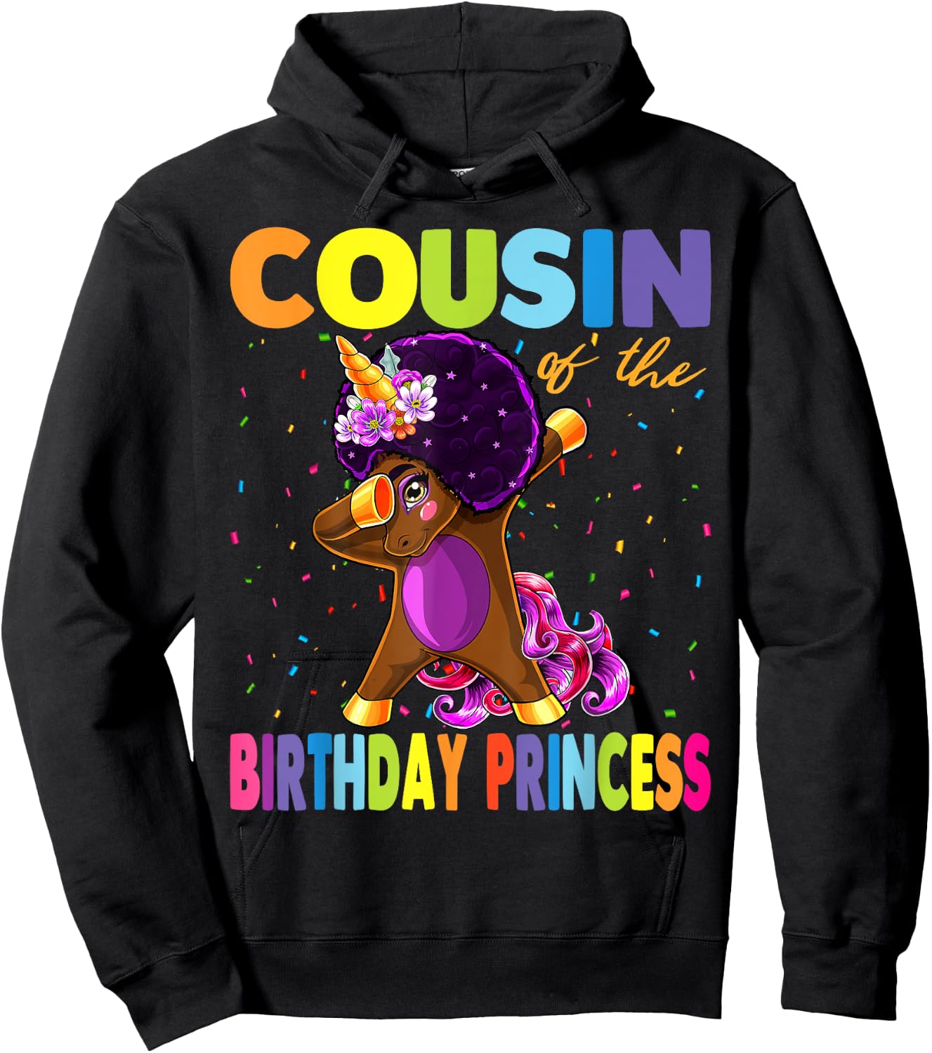 Dabbing Unicorn Afro Cousin of the Birthday Princess Hoodie - Hoodie | Black