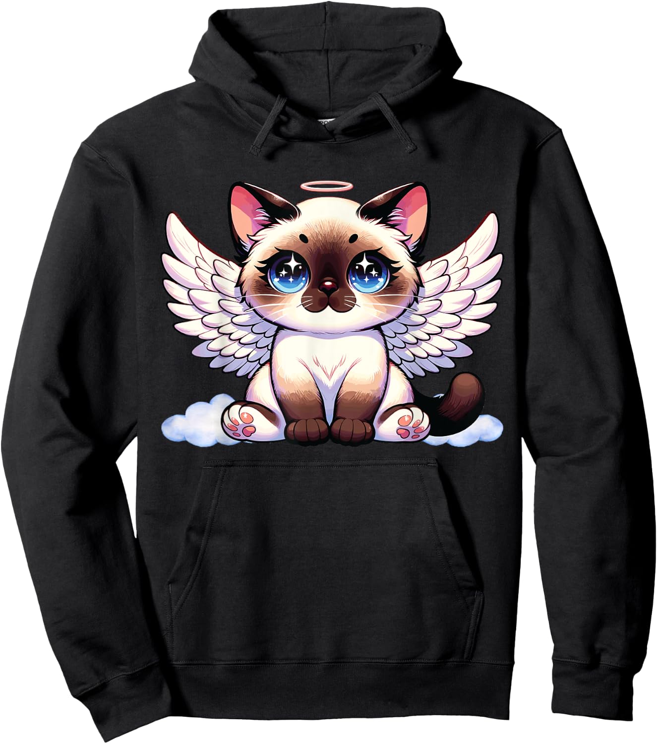 Angel Cat, Siamese Cat, Anime Angel Kitten Hoodie - Hoodie | Black