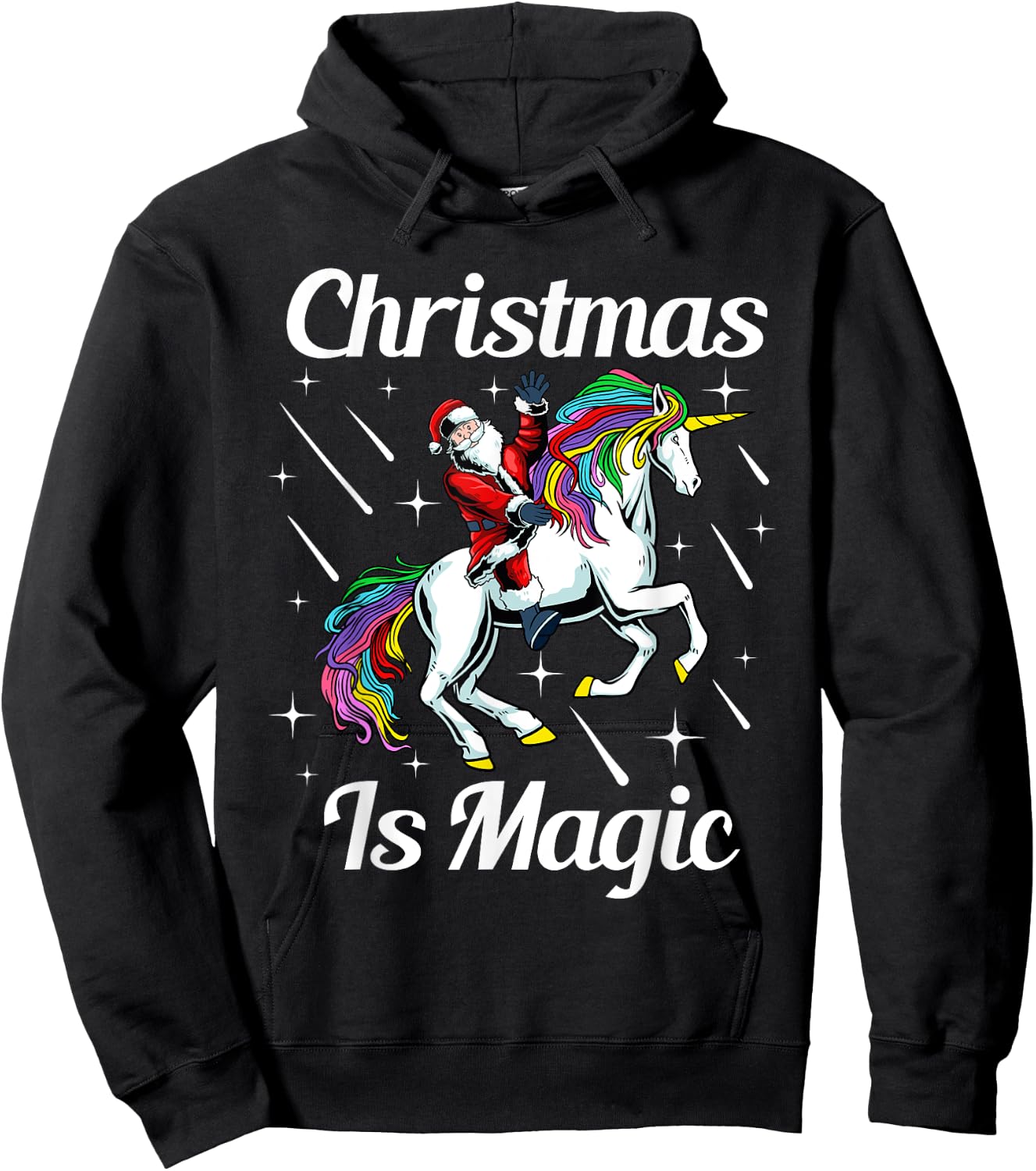Christmas Is Magic Pajama Cute Santa Riding Unicorn X-Mas Hoodie - Hoodie | Black