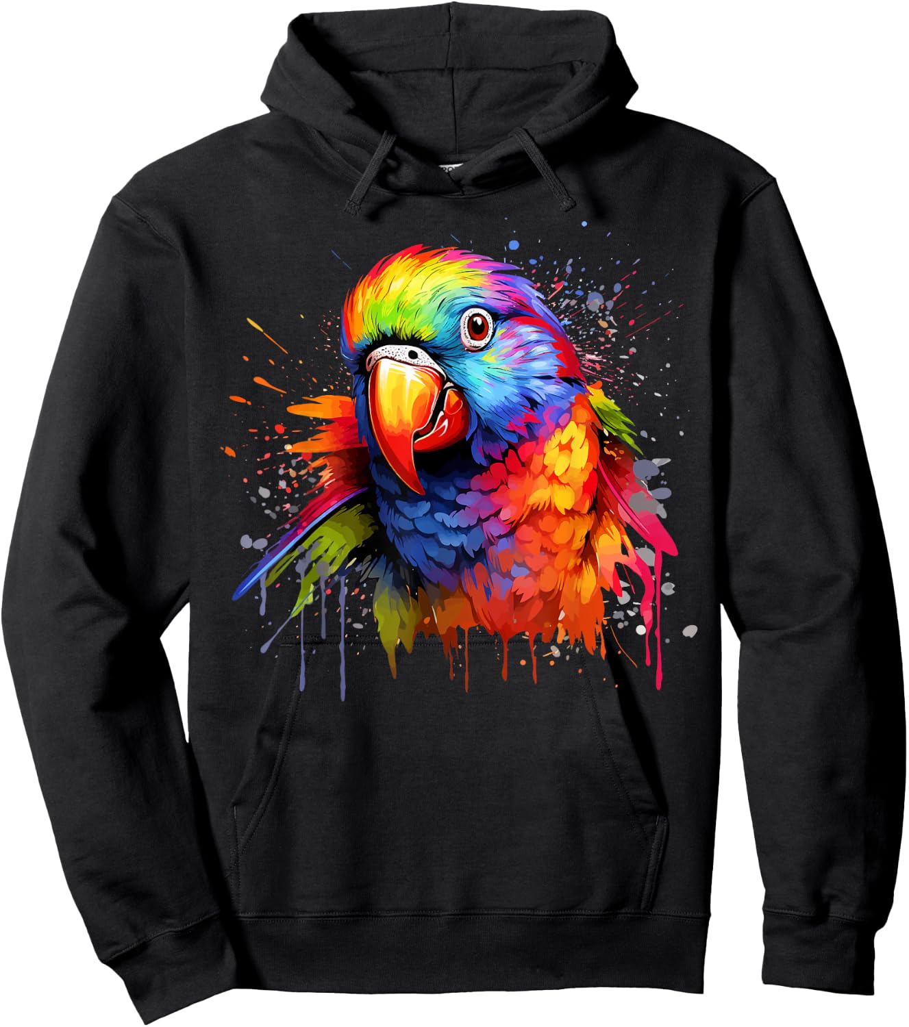 Colorful Splash Art Rainbow Lorikeet Parrot Lover Hoodie - Hoodie | Black