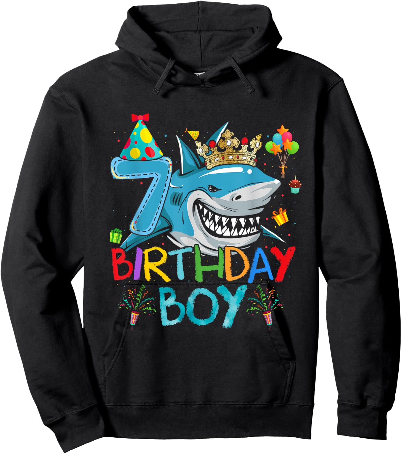 7th Birthday Shark Ocean Theme Party 7 Years Old For Boy Hoodie - Hoodie | Black