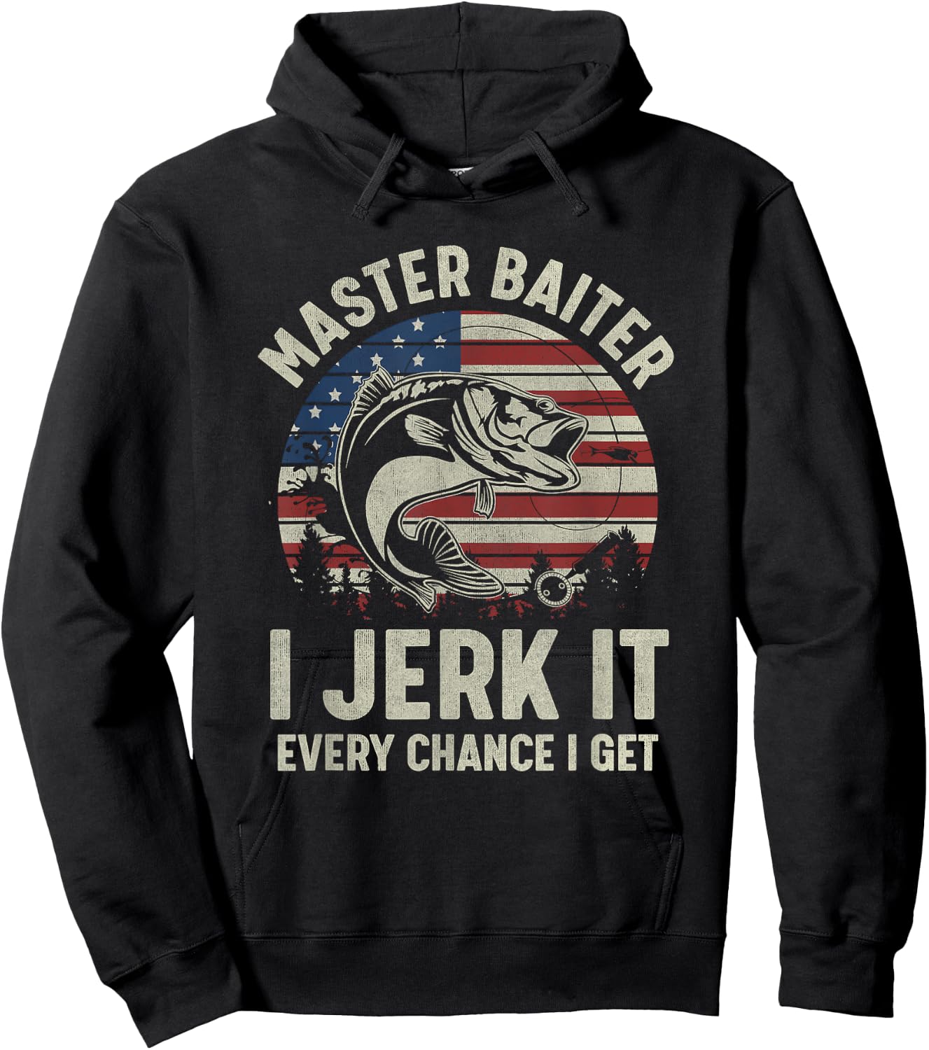 Master Baiter I’m Always Jerking My Rod Vintage USA FLag Women Men Hoodie - Hoodie | Black