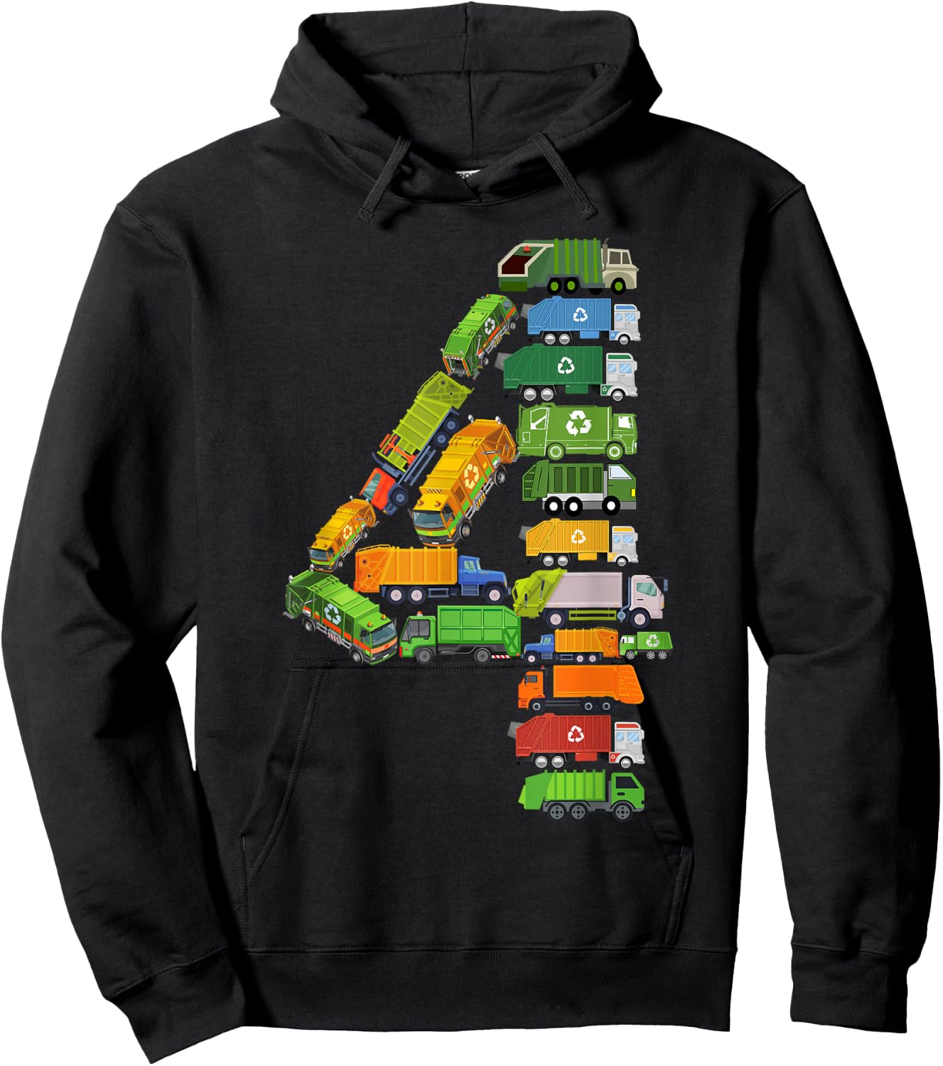 Garbage Truck Themed 4th Birthday Party 4 Year Old Boys Kids Hoodie - Hoodie | Black