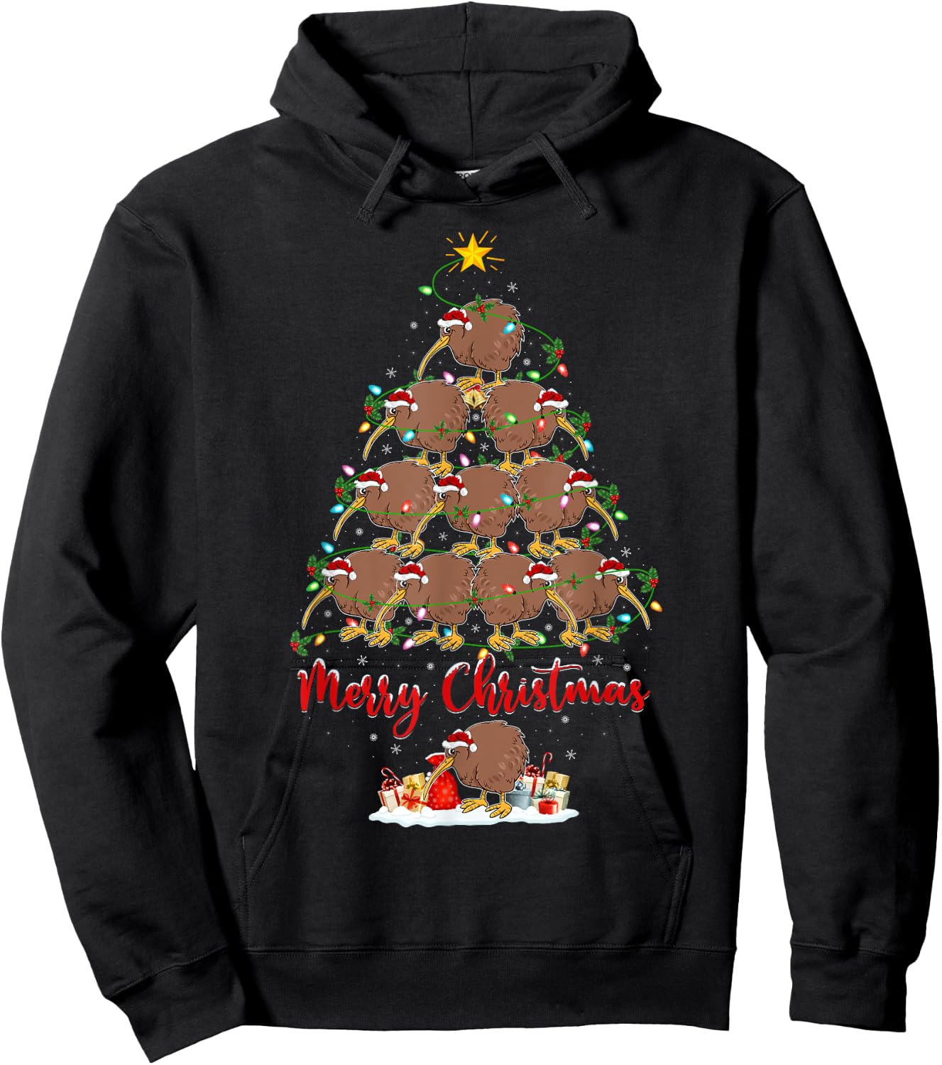 Kiwi Bird Lover Xmas Matching Santa Kiwi Christmas Tree Hoodie - Hoodie | Black