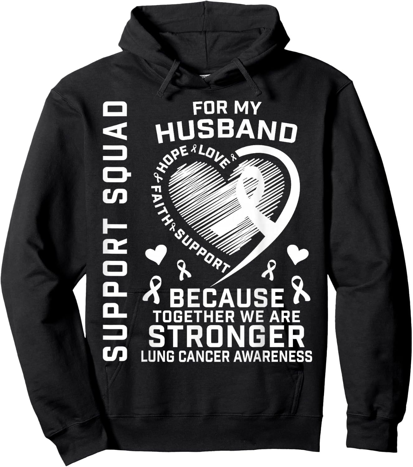 I Wear White Support Husband Lung Cancer Awareness Products Hoodie - Hoodie | Black
