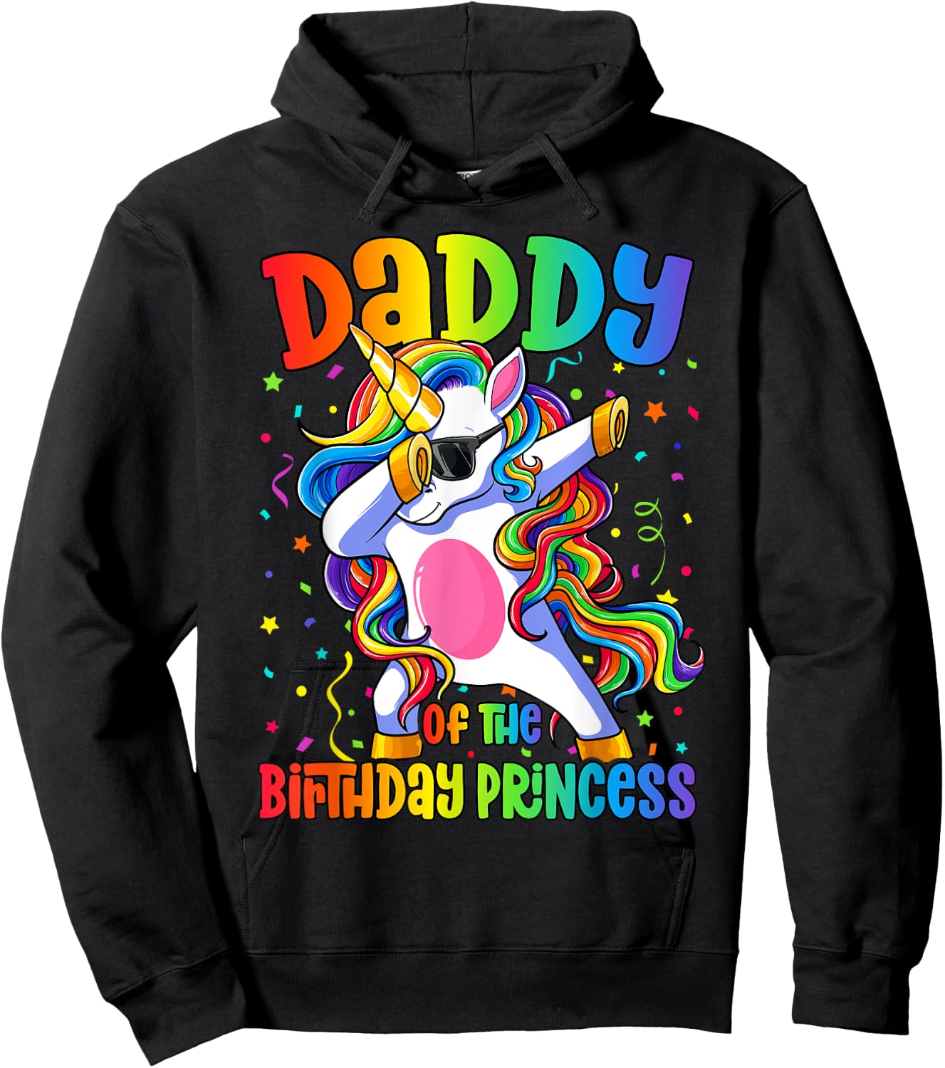 Dad of the Birthday Princess Shirt Men Dab Unicorn Dad Hoodie - Hoodie | Black