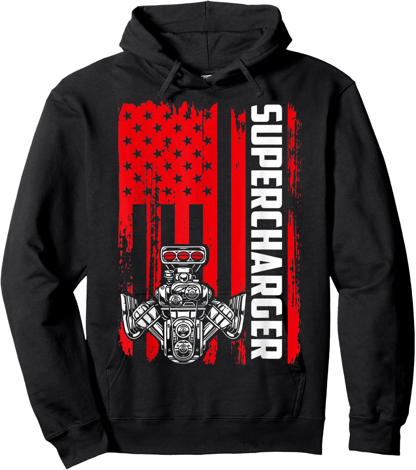 Supercharger Flag July 4th Drag Racing Muscle Car Horsepower Hoodie - Hoodie | Black