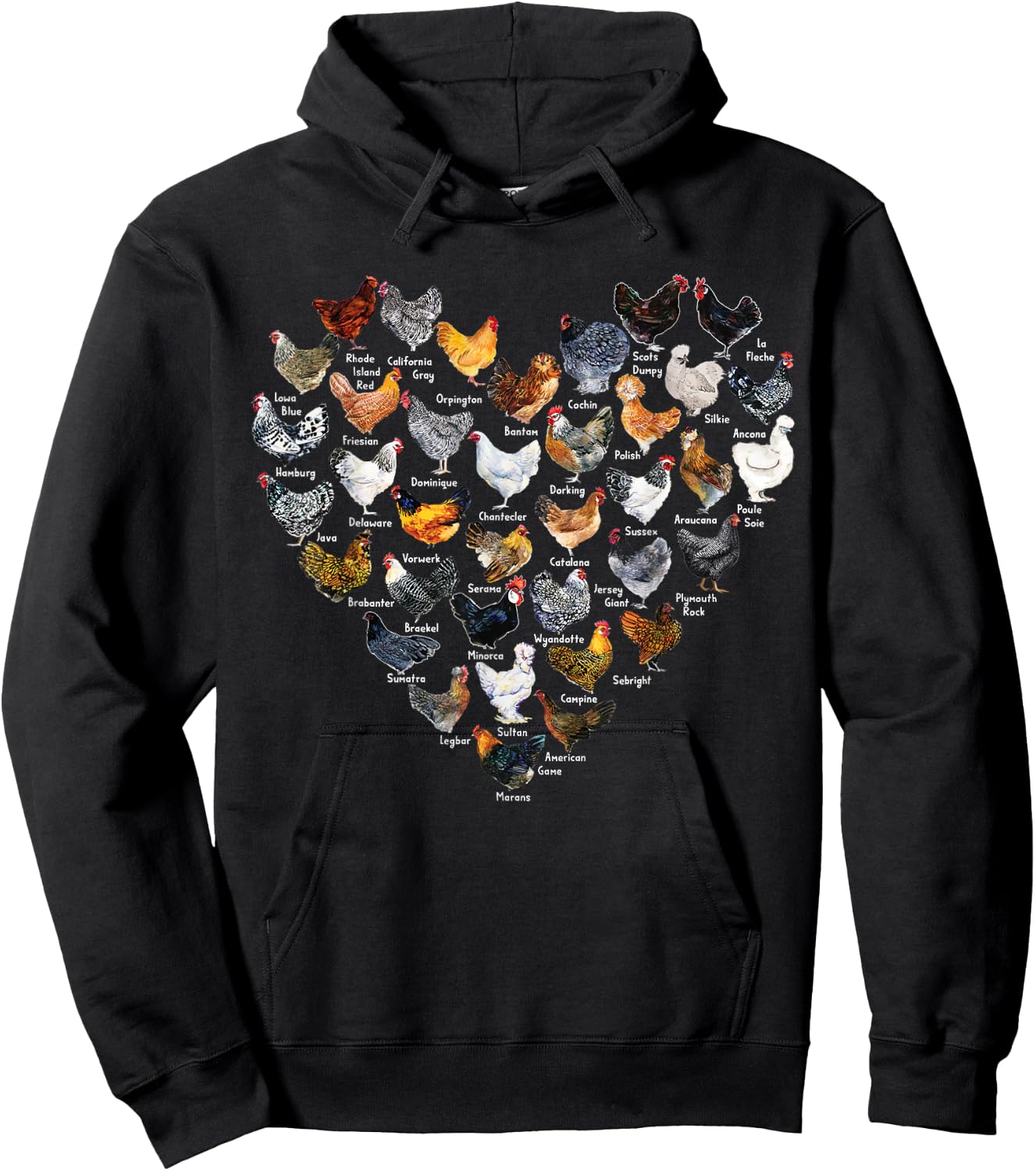 Love Chickens Heart Types of Chicken Hoodie - Hoodie | Black