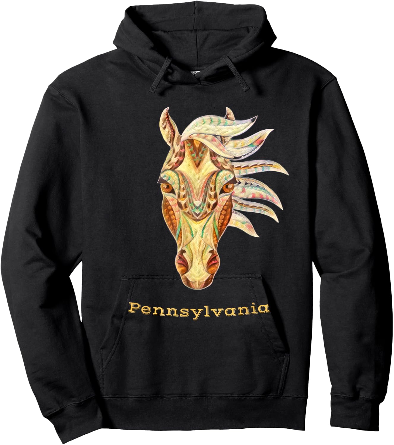 Pennsylvania Colorful Horse Tribal Native American Geometric Hoodie - Hoodie | Black