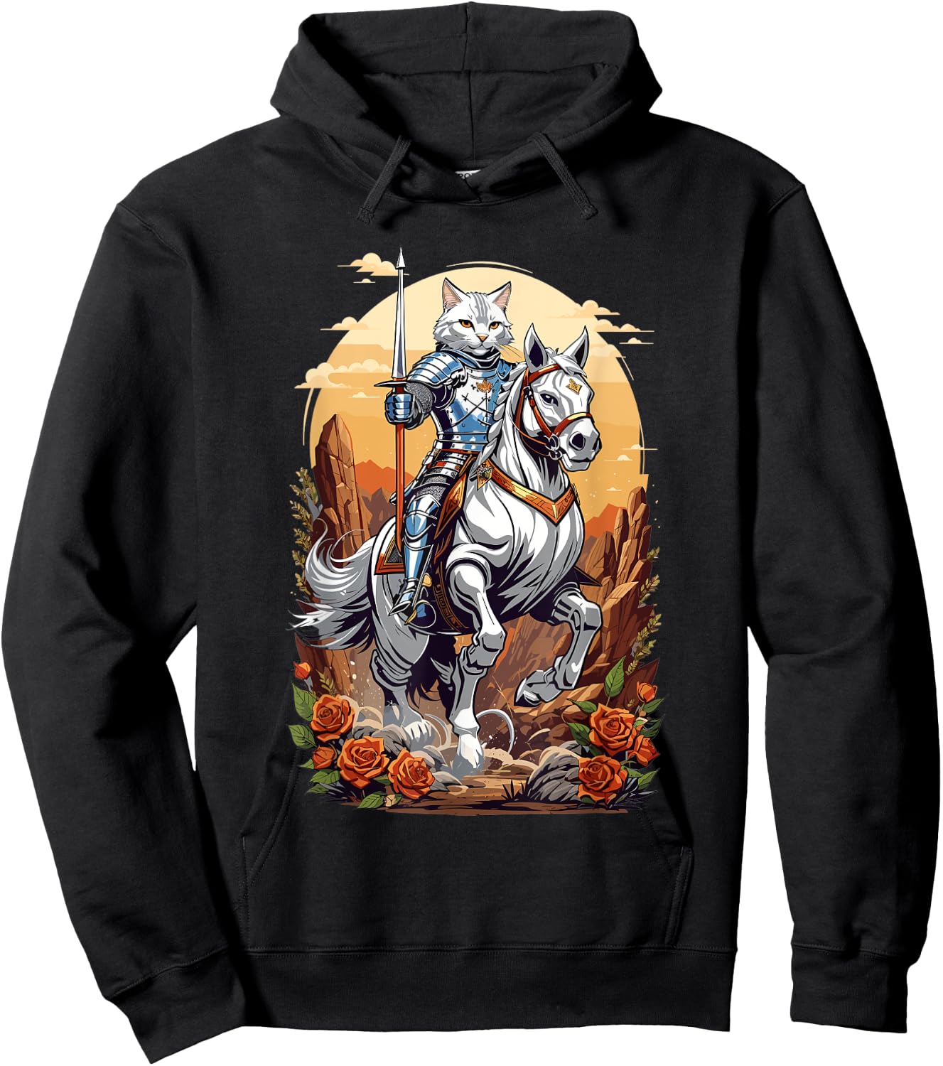 Magical Knight Cat Riding His Horse Into Battle Graphic Women Kids Hoodie - Hoodie | Black
