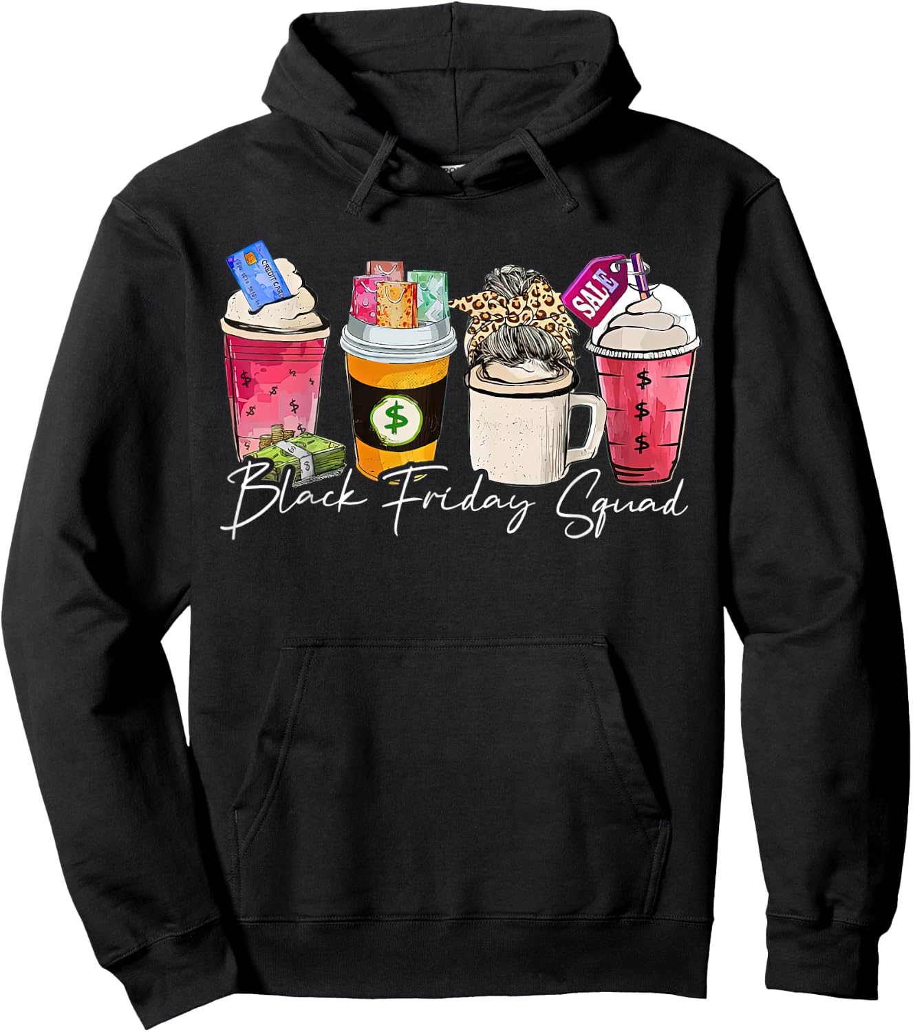 Black Shopping Friday Squad Coffee cups Hoodie - Hoodie | Black