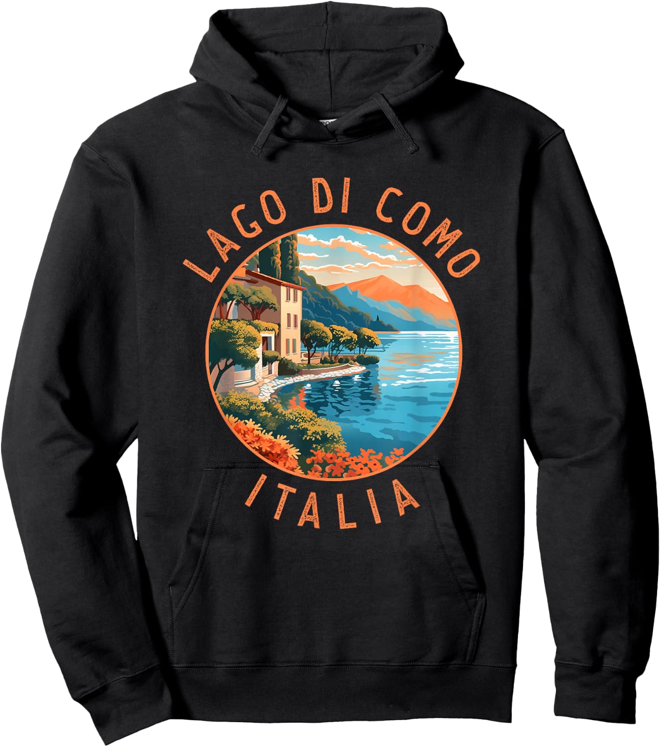 Lago di Como Italia Distressed Circle Vintage Hoodie - Hoodie | Black