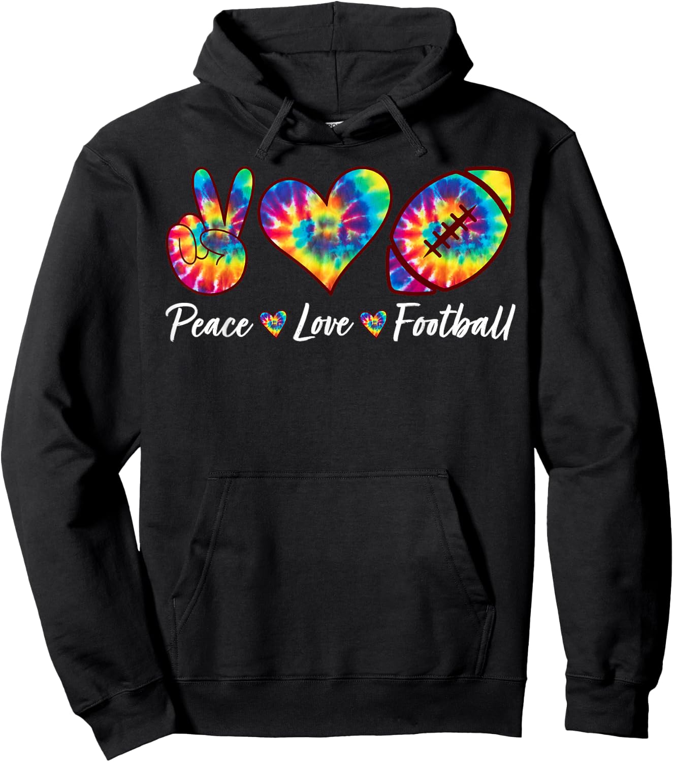 Tie Dye Peace Love Football Sports Team Game Player Hoodie - Hoodie | Black