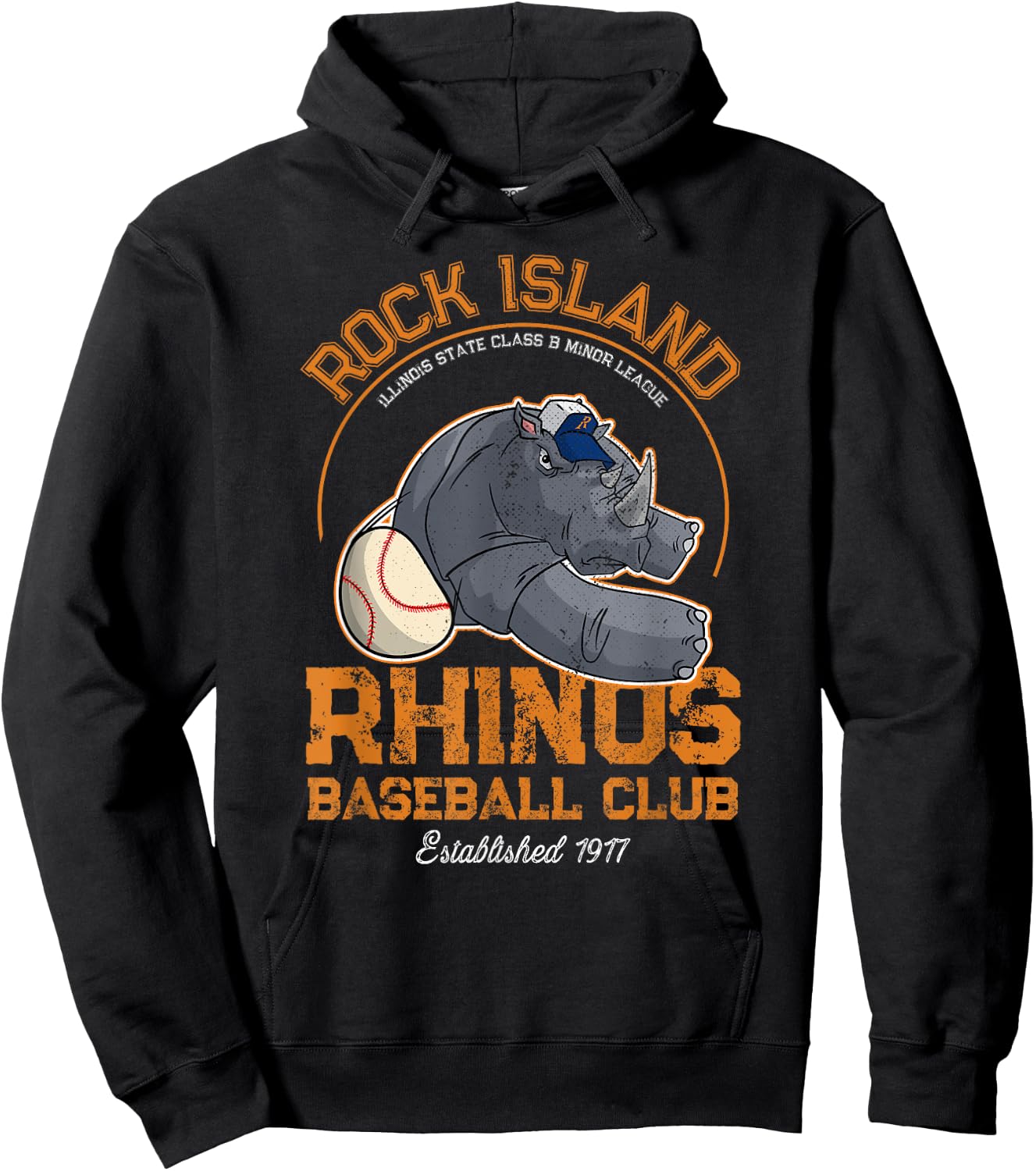 Rock Island Rhinos Retro Minor League Baseball Team Hoodie - Hoodie | Black