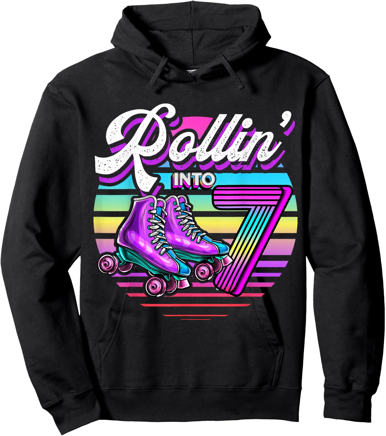 Rollin' into 7 Roller Skating Rink 7th Birthday Party Girls Hoodie - Hoodie | Black