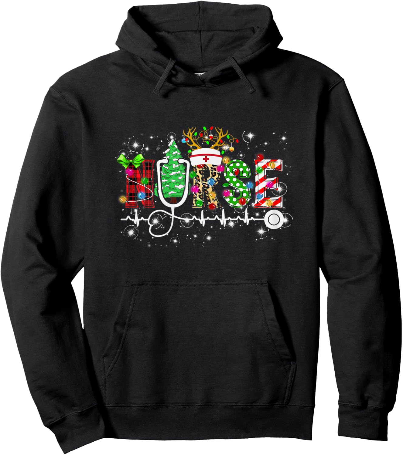 Nurse RN Christmas Stethoscope Nurses Xmas Scrub Hoodie - Hoodie | Black