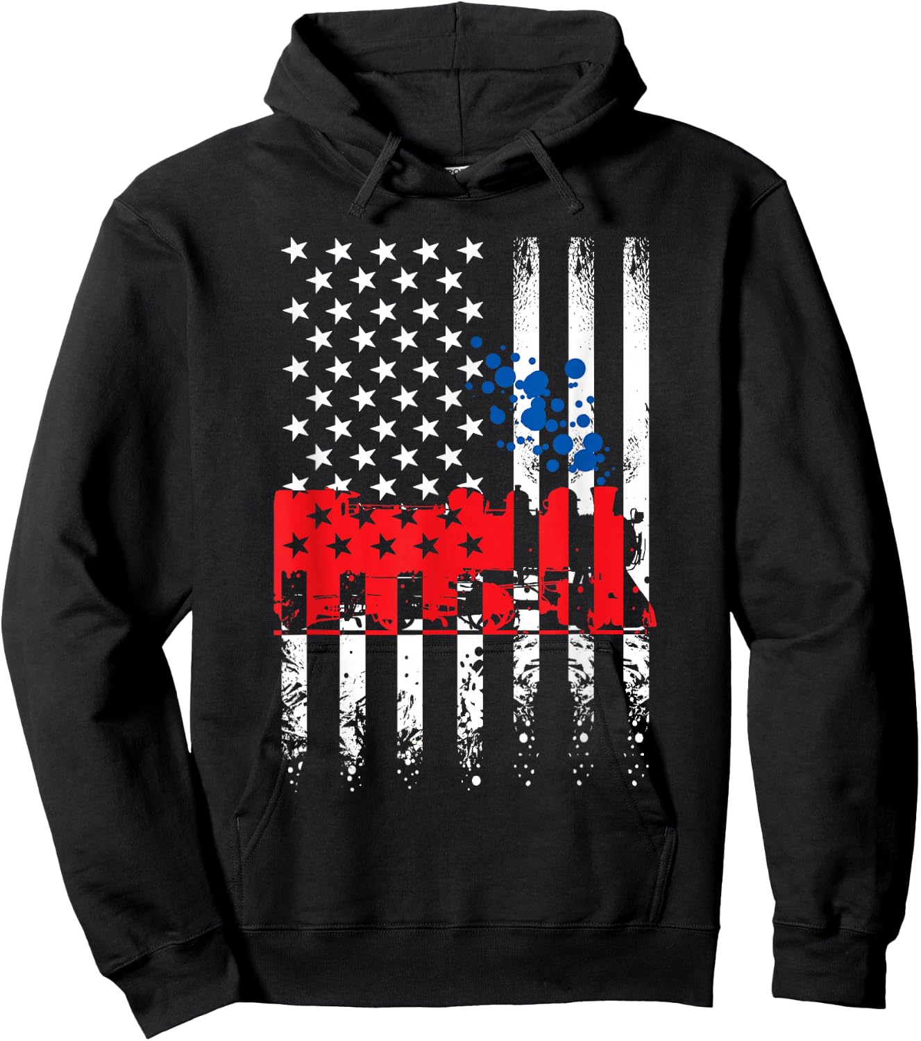 USA America Flag Steam Engine Train Conductor 4th of July Women Kids Men Hoodie - Hoodie | Black