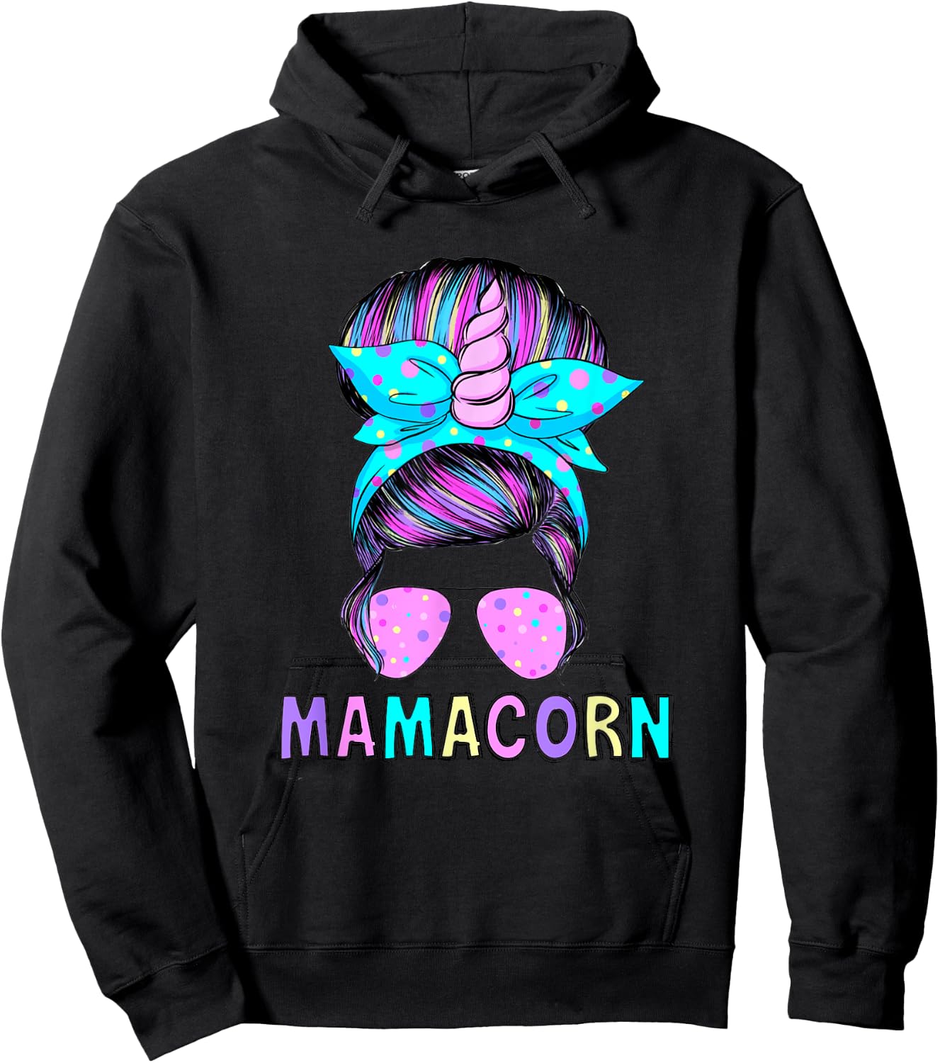 Funny Mamacorn Unicorn Messy Bun Mom Mother's Day Girl Women Hoodie - Hoodie | Black