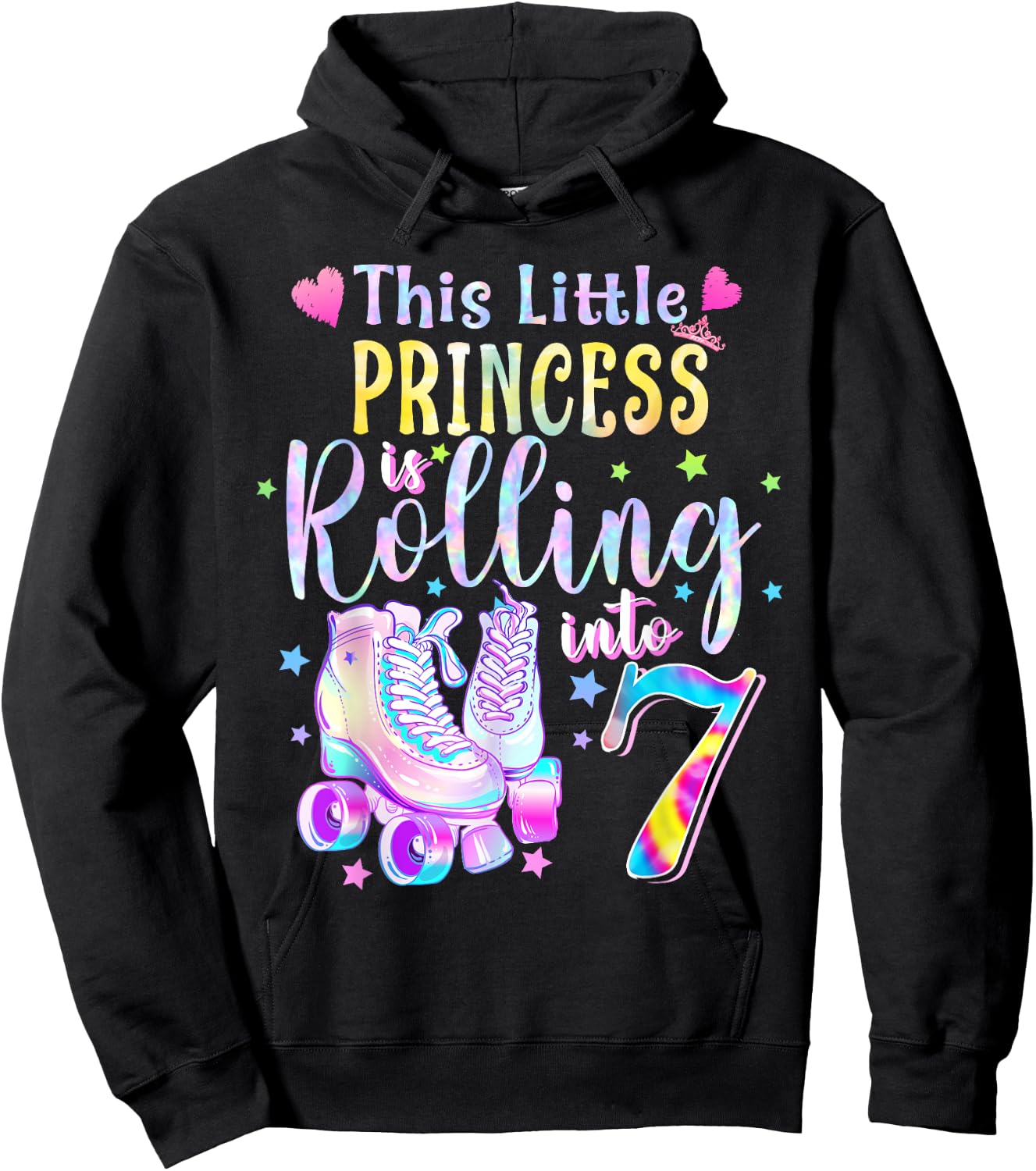 This Little Princess Rolling Into 7 7th Birthday Skate Girls Hoodie - Hoodie | Black