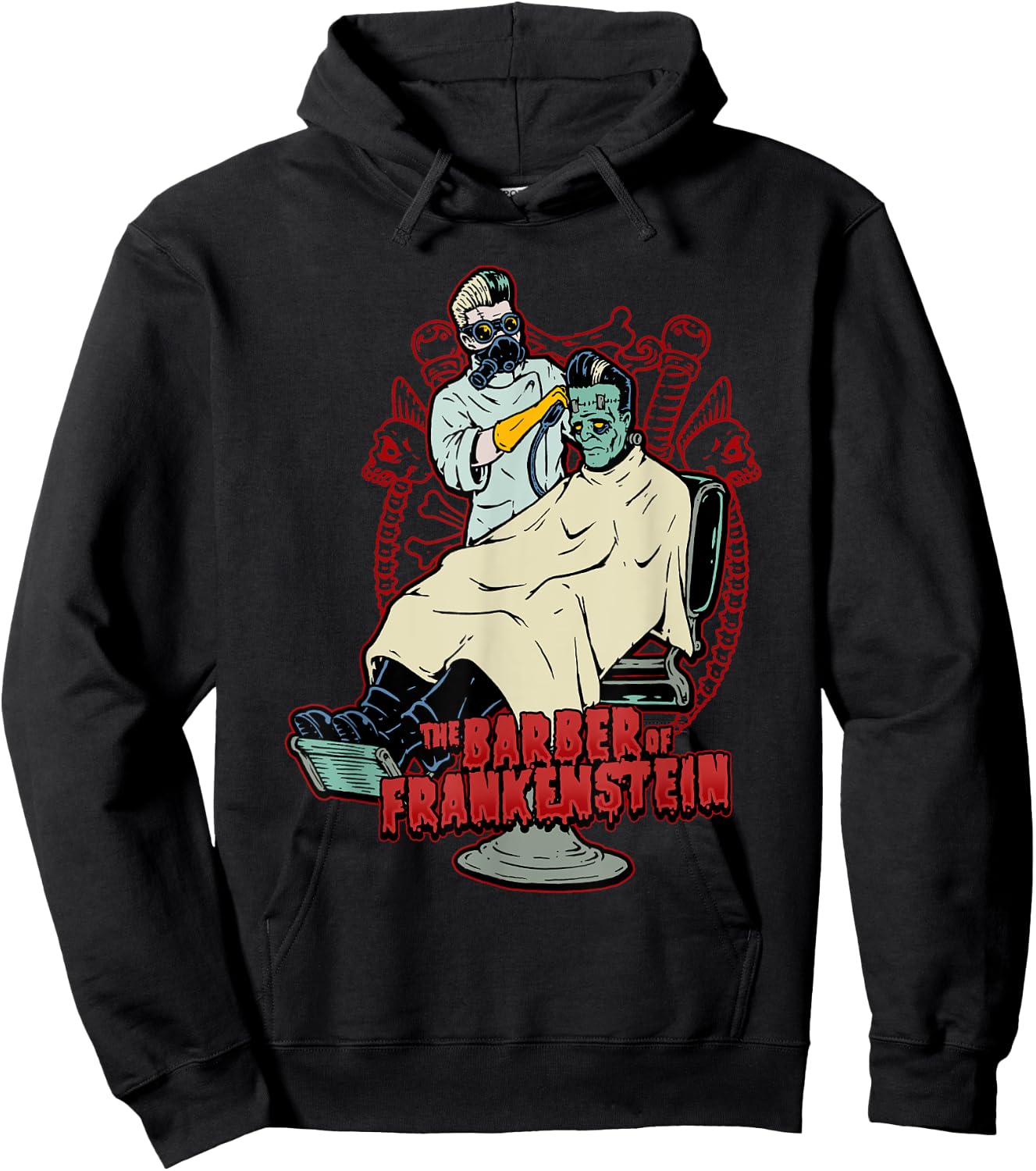 The Barber of Frankenstein Monster Rockabilly Barbershop Hoodie - Hoodie | Black