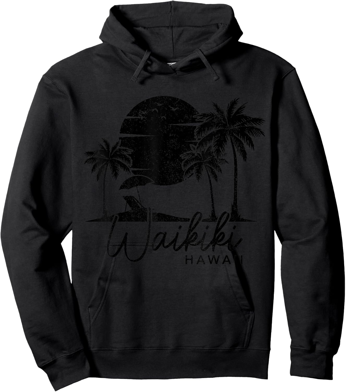 Waikiki Beach Hawaii Surf Vintage Surfer Retro Hoodie - Hoodie | Black