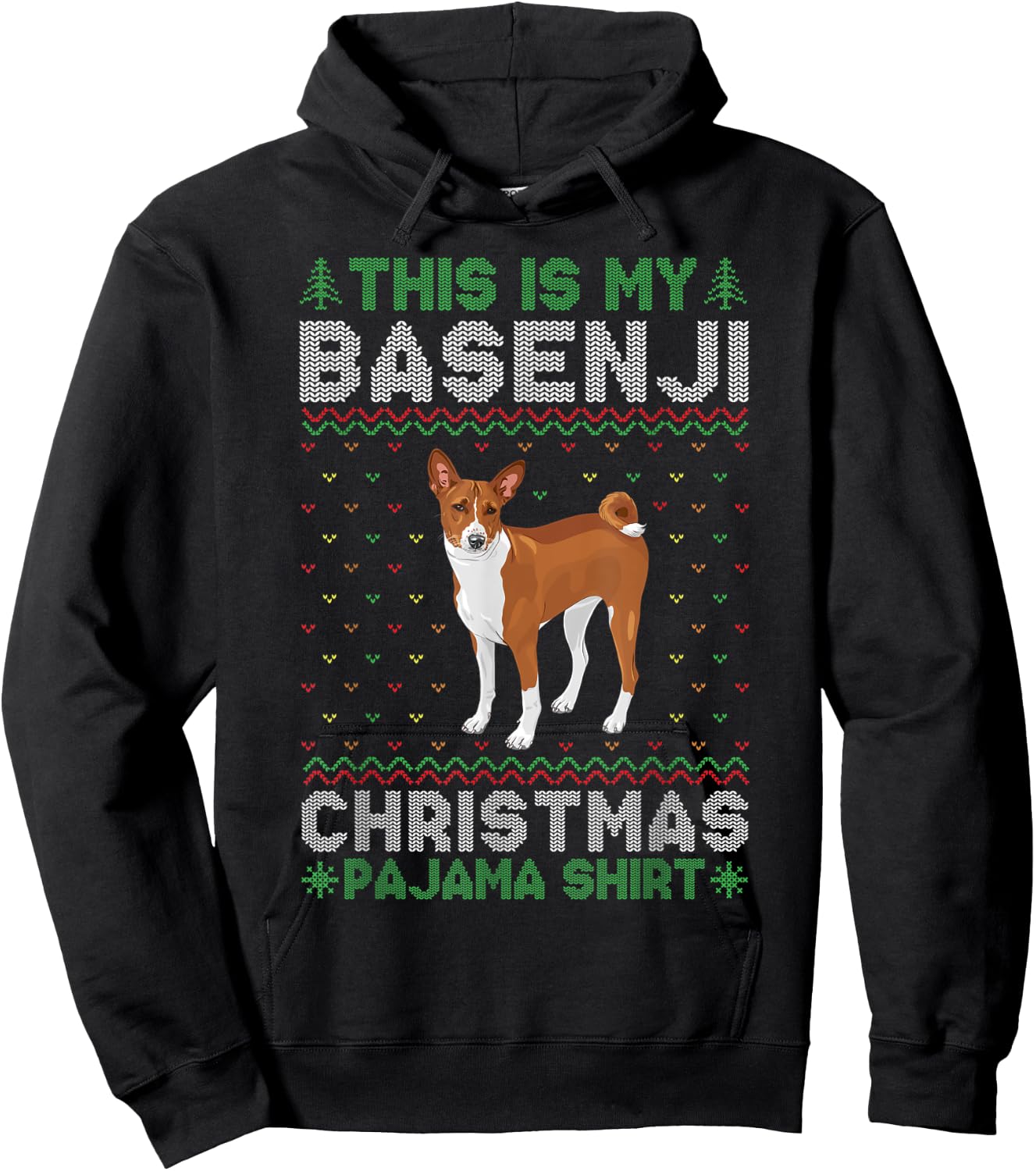 This is My Basenji Dog Xmas Pajama Xmas Ugly Sweater Funny Women Kids Hoodie - Hoodie | Black