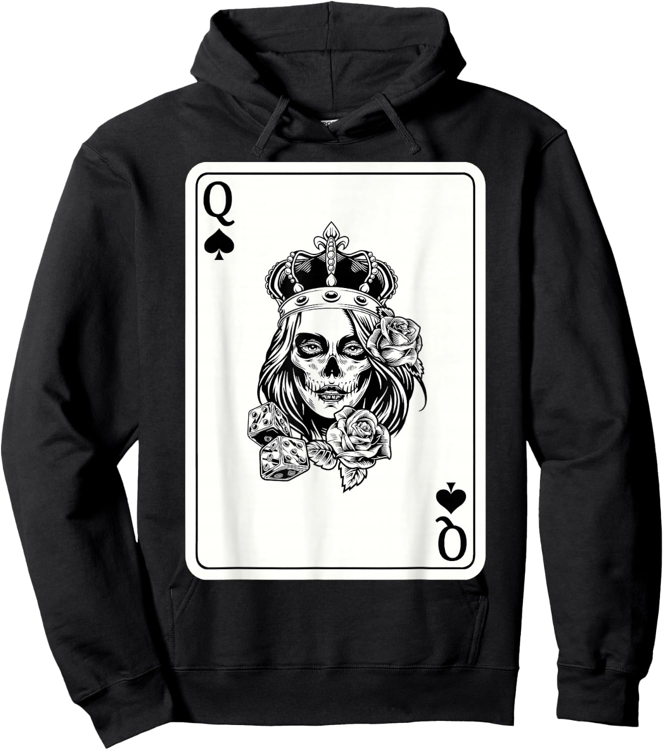 Couple Matching King And Queen of Spades 1/2 Skull Halloween Hoodie - Hoodie | Black