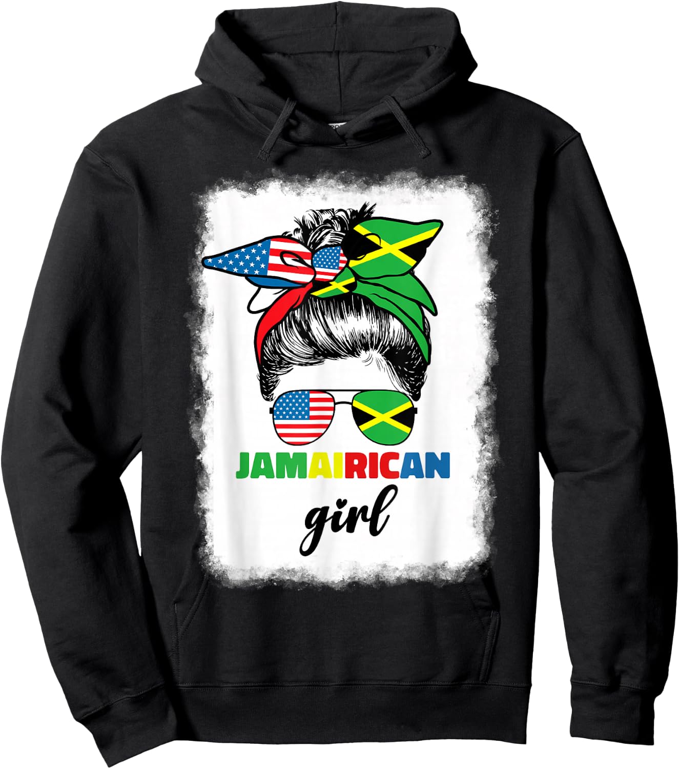 Half American Jamaican America Jamaica Flag JamaiRican Girl Hoodie - Hoodie | Black