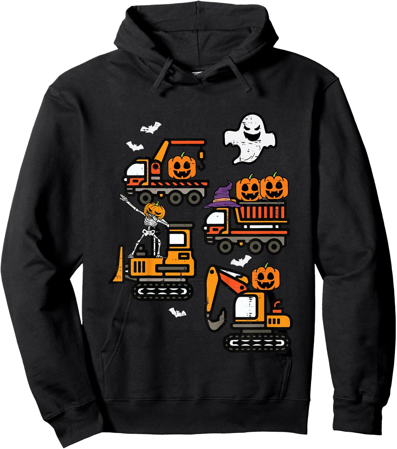 Kids Spooky Construction Trucks Halloween Costume Toddler Boys Hoodie - Hoodie | Black