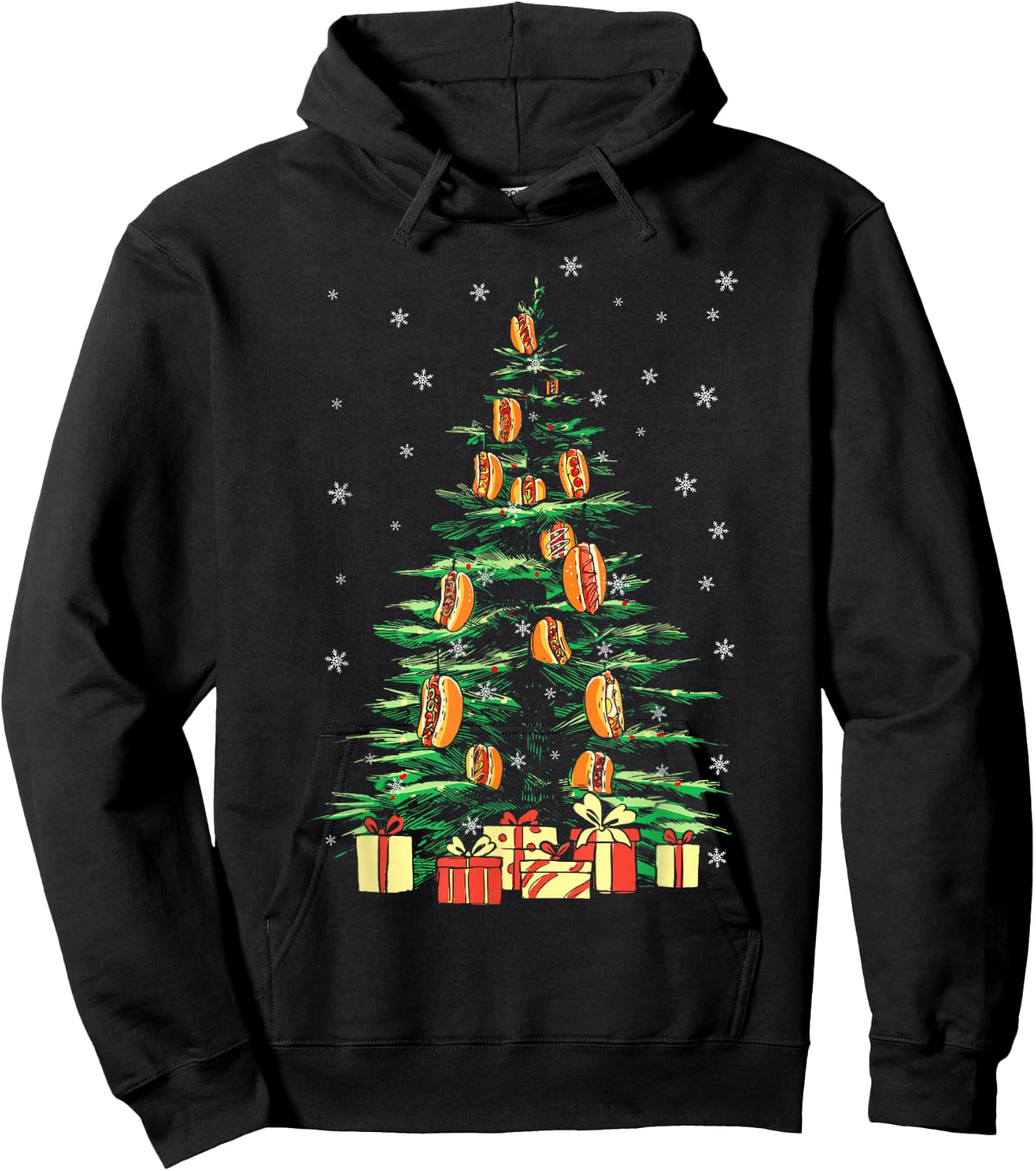 Hot Dog Adult Christmas Tree Hoodie - Hoodie | Black