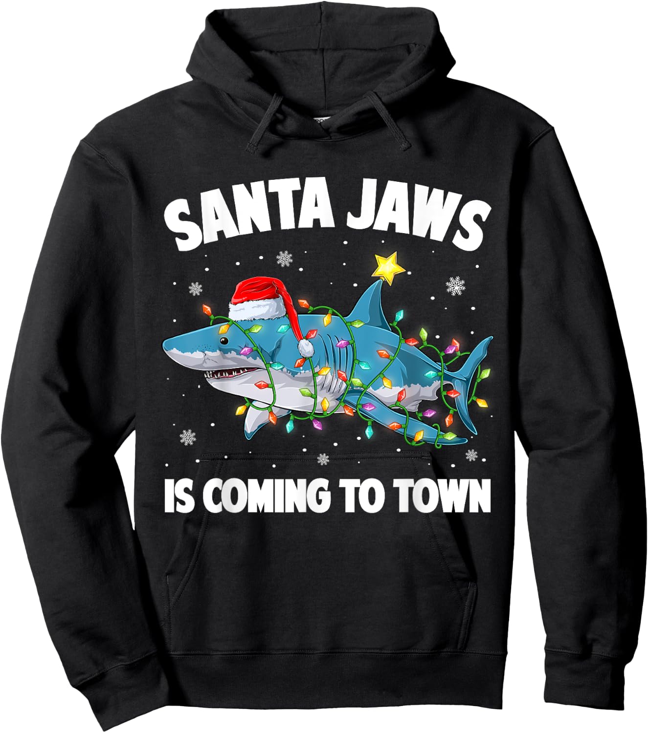 Santa Jaws Shark Christmas Lights Merry Sharkmas Xmas Boys Hoodie - Hoodie | Black