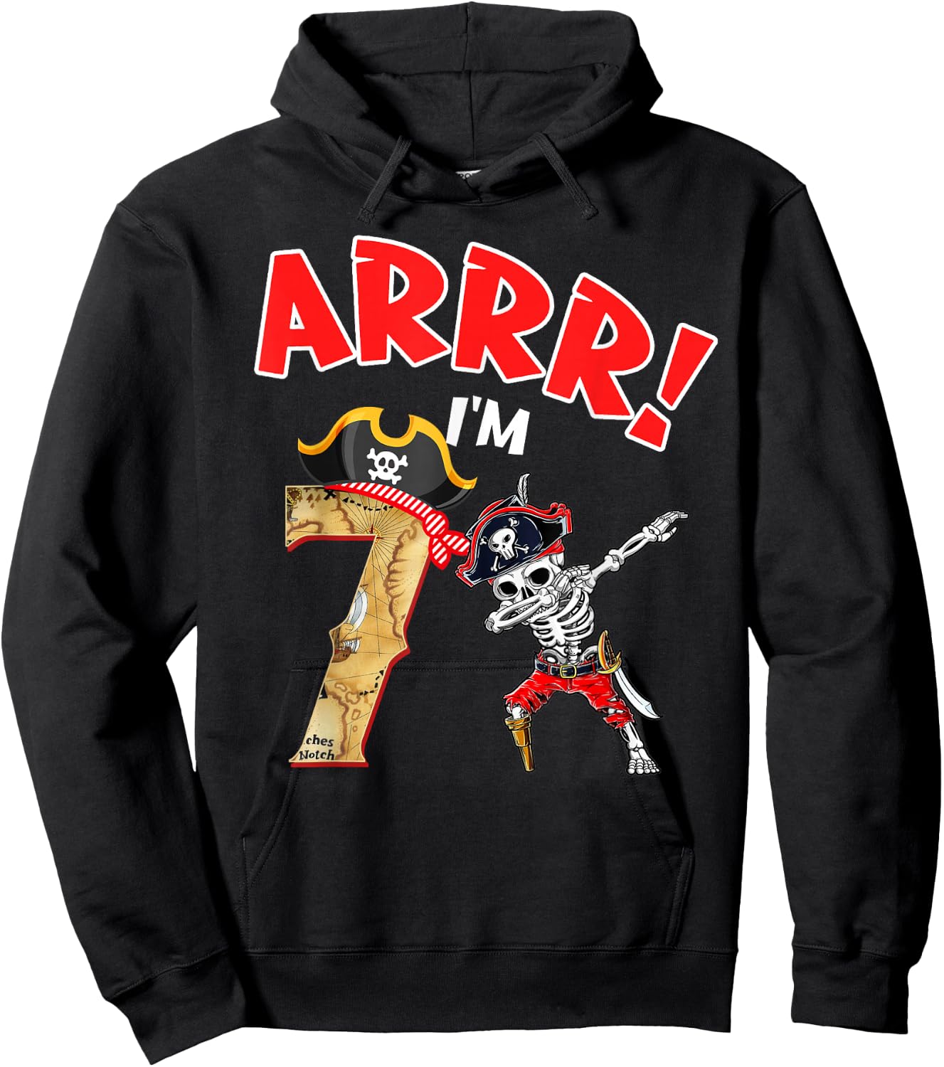 7th Birthday Shirt Boy Dabbing Skeleton Pirate 7 Year Old Hoodie - Hoodie | Black