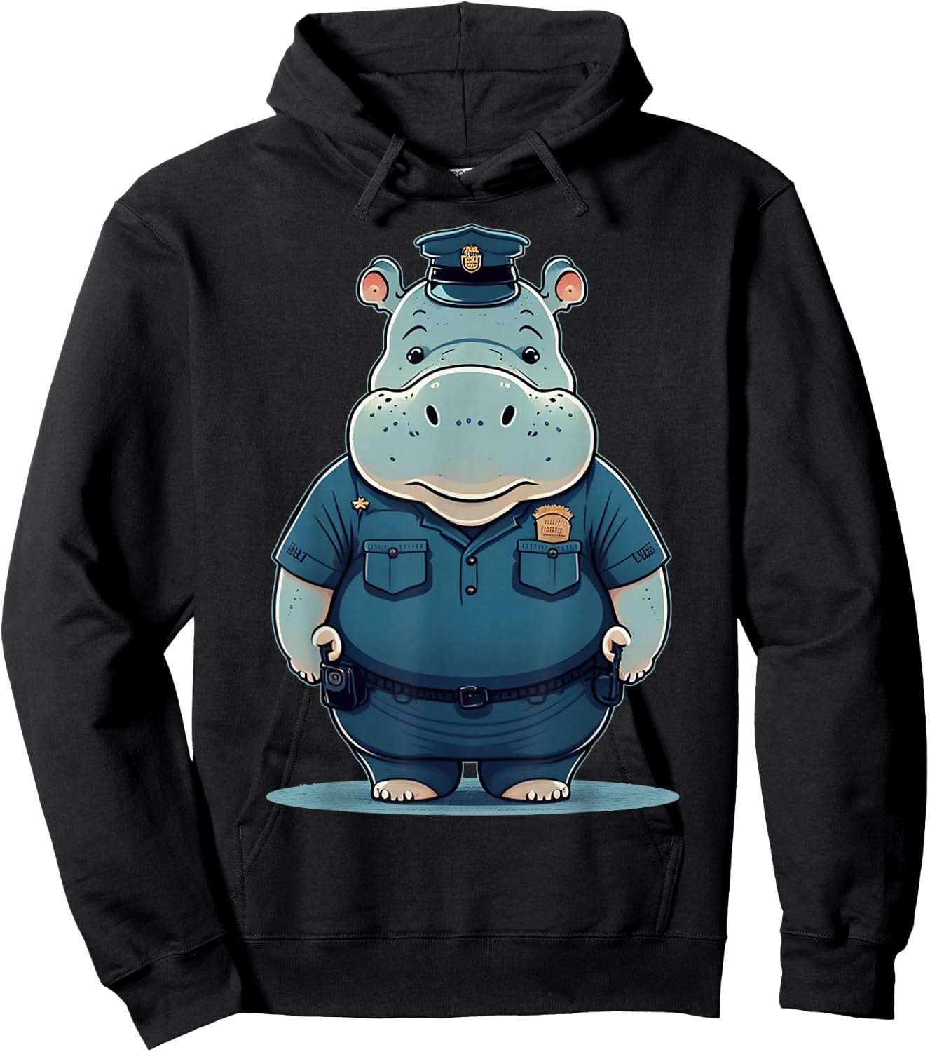 Police Officer Hippo Cop on Police Hippopotamus Hoodie - Hoodie | Black