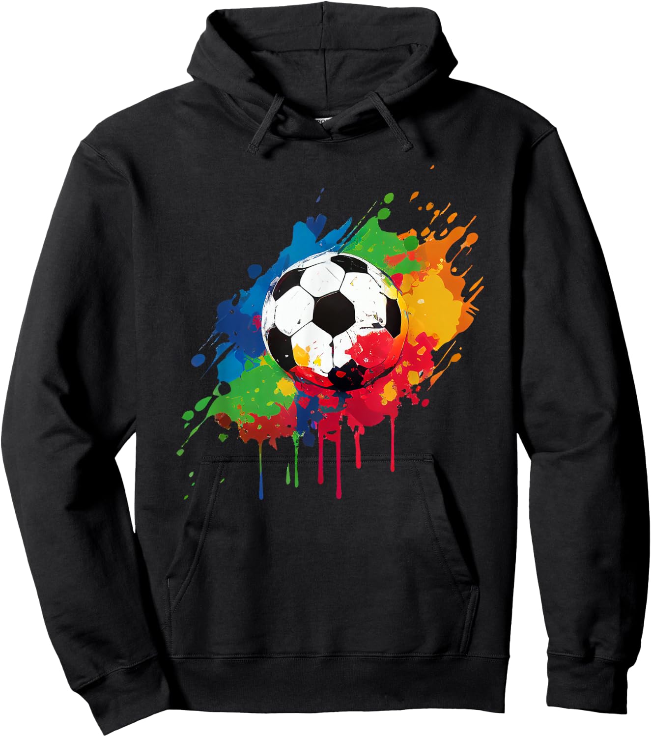 Women's and Men's Soccer Ball With Paint Splash Hoodie - Hoodie | Black